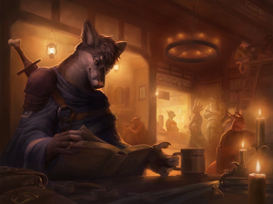 Daydreams Tavern - Furry, Furry canine, Furry fox, Tavern, Cafe, Books, Reading, Spectrumshift, Art