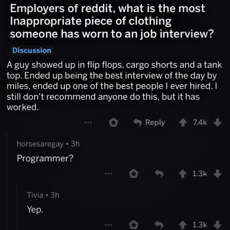 Встречая по одёжке... - Askreddit, Собеседование, Работа, Программист, Работодатель, Кандидаты, Одежда, Дресс-Код