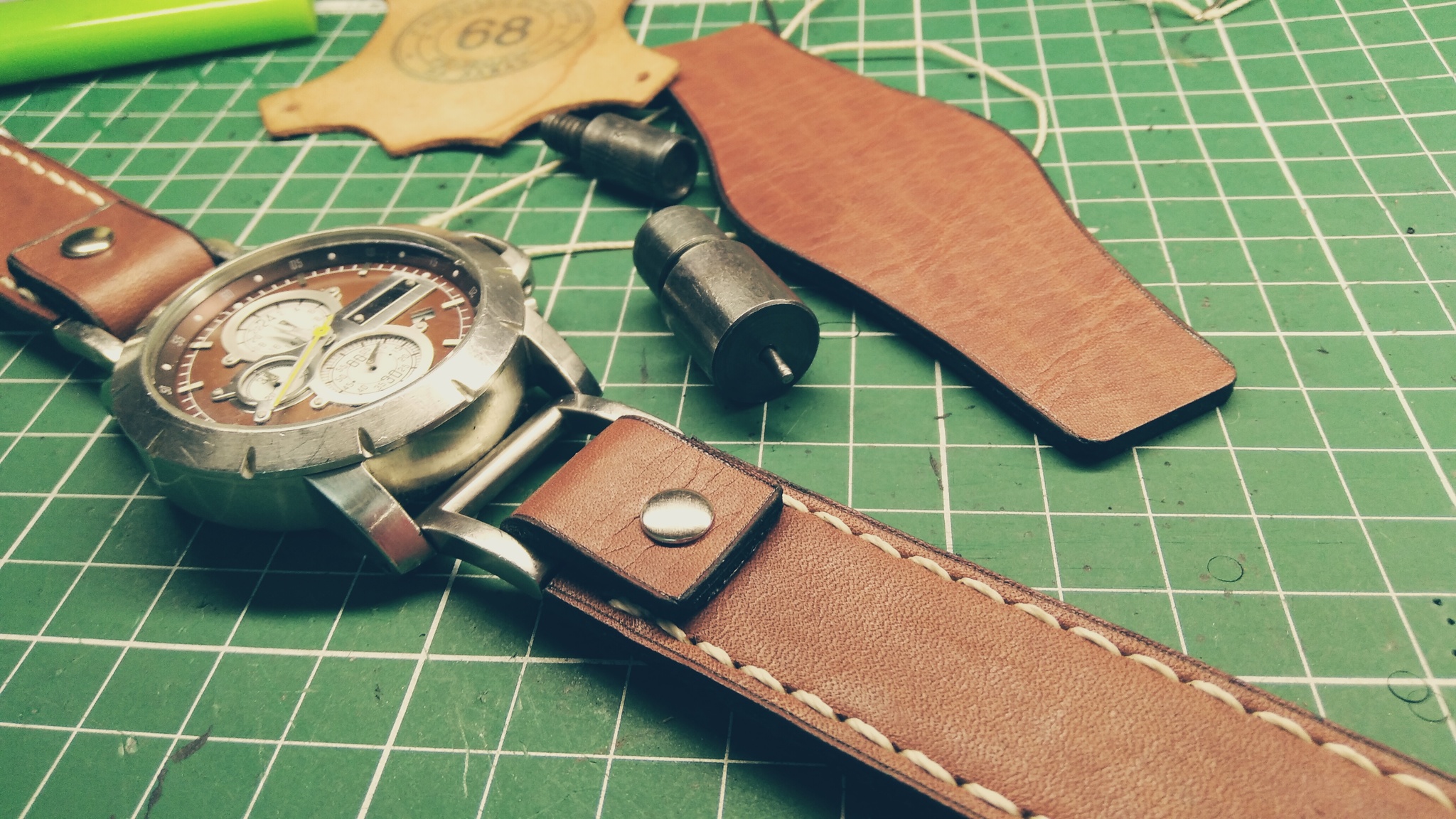 Fossil watch strap. Wristband strap. Bund strap - My, Needlework with process, Leather, Leather products, Belt, Clock, Strap, Handmade, With your own hands, Wrist Watch, Wall Clock, Longpost