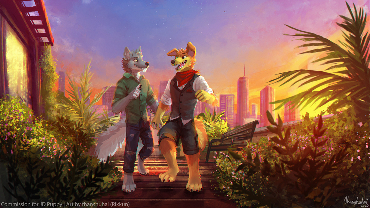 A worthy spectacle - Thanshuhai, Furry, Art, Nature, Town, Sunset, Wolf