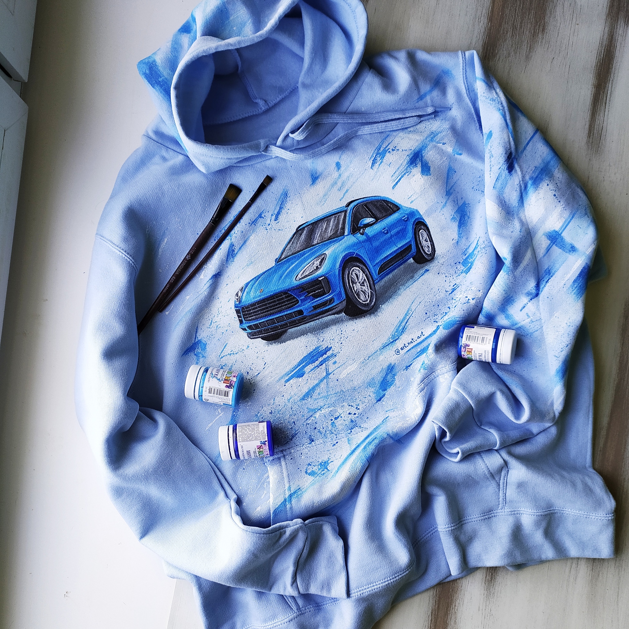 Porsche on a sweatshirt. Hand painted clothes - My, Porsche, Handmade, With your own hands, Auto, Motorists, Painting on fabric, Car, Longpost, Needlework without process