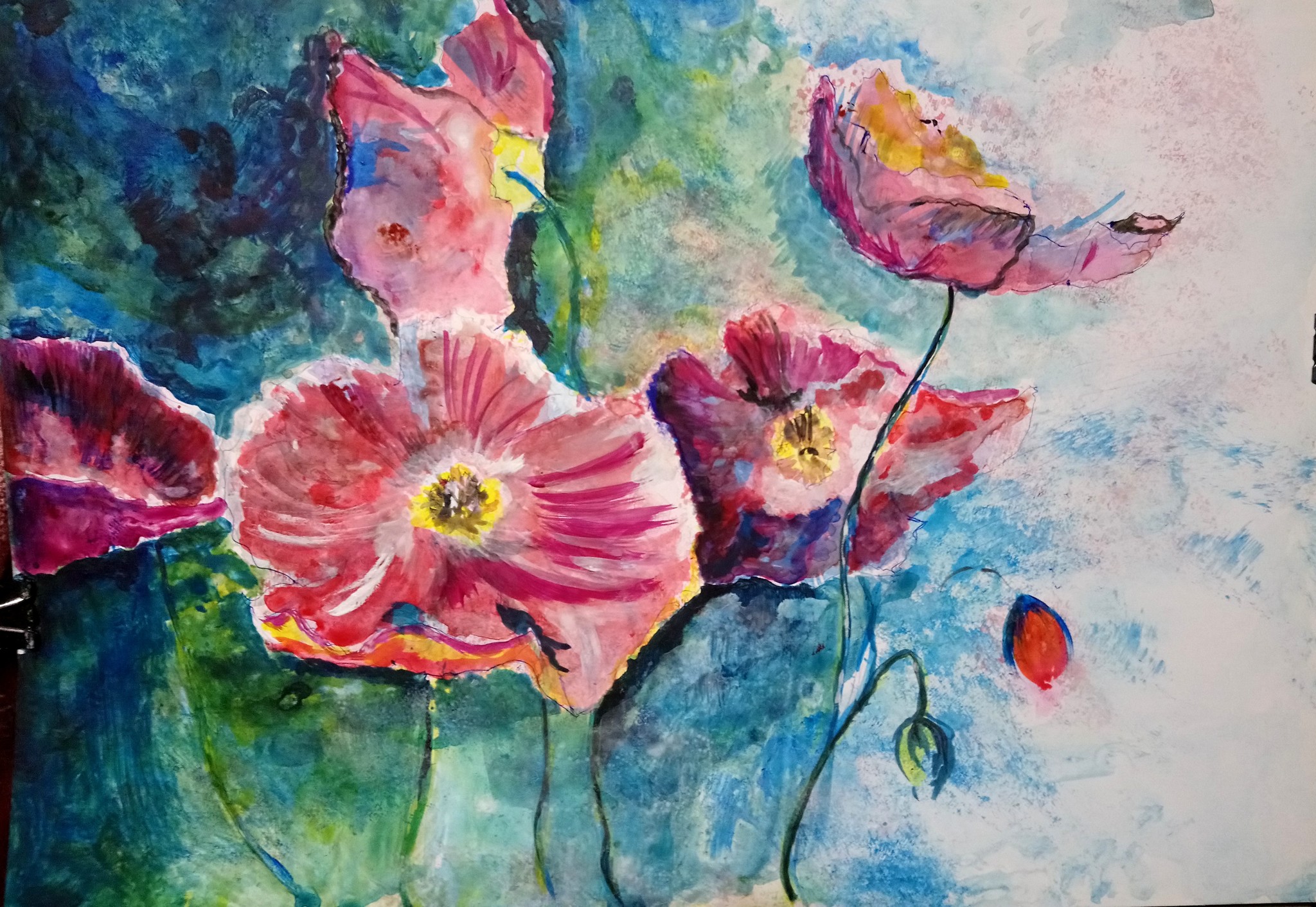 Bully poppies. Acrylic everyday life of an artist - My, Poppy, Children, Acrylic, Painting, Positive, Paints