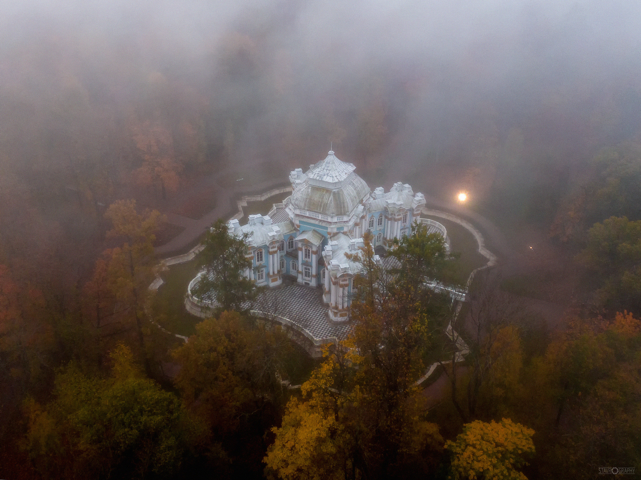 Павильон Эрмитаж, Екатерининский парк - Моё, Город Пушкин, Екатерининский парк, Пейзаж, Туман