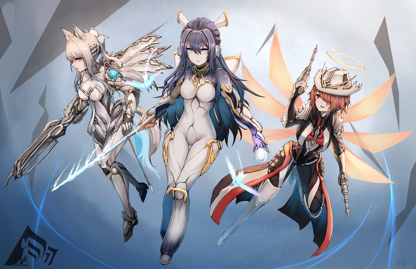 Warframe merged with arknights - Art, Warframe, Nova Warframe, Exusiai, Mesa Warframe, Platinum, Ivara Warframe, Arknights, Astesia