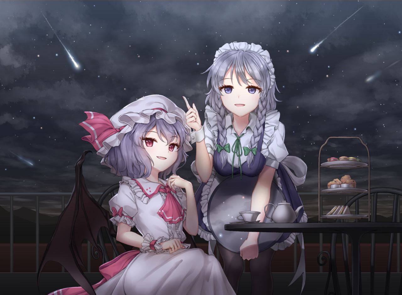 Starfall - Touhou, Anime Art, Аниме, Izayoi Sakuya, Remilia Scarlet, Minust