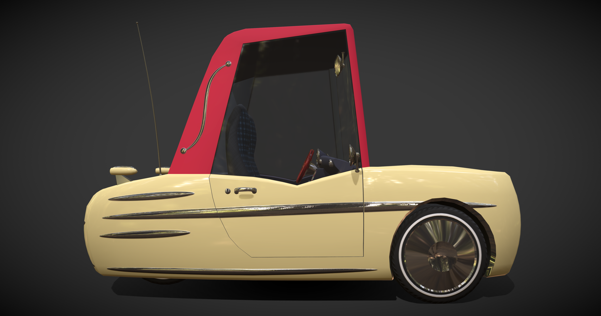 Three-wheeled Cartoon Car Vecto - My, 3DS max, Blender, 3D, Modeling, Auto, tricycle, 3D graphics, GIF, Longpost