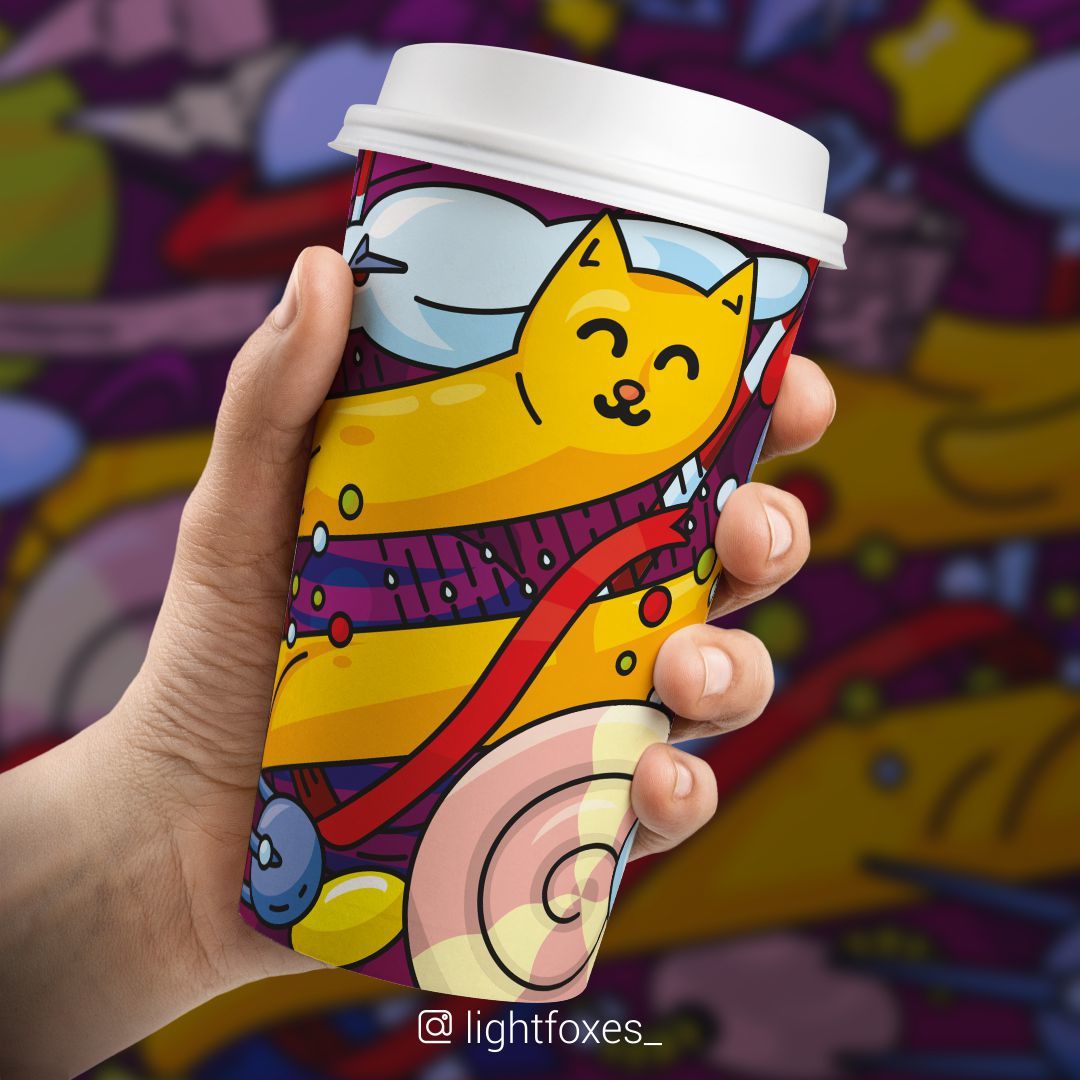 Glass with a long cat - My, Design, Coffee cups, Digital drawing, Longpost