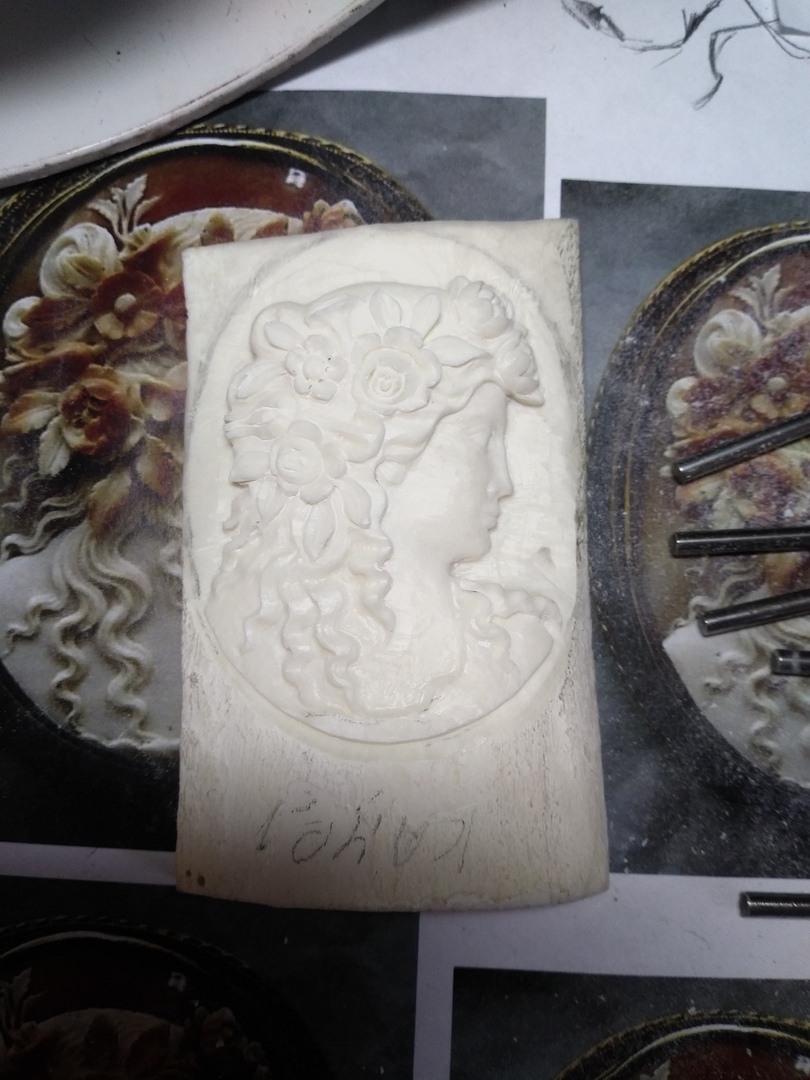 Brooch with cameo made of bone (part 1) - My, Needlework with process, Thread, Bone carving, cameos, Longpost, Handmade