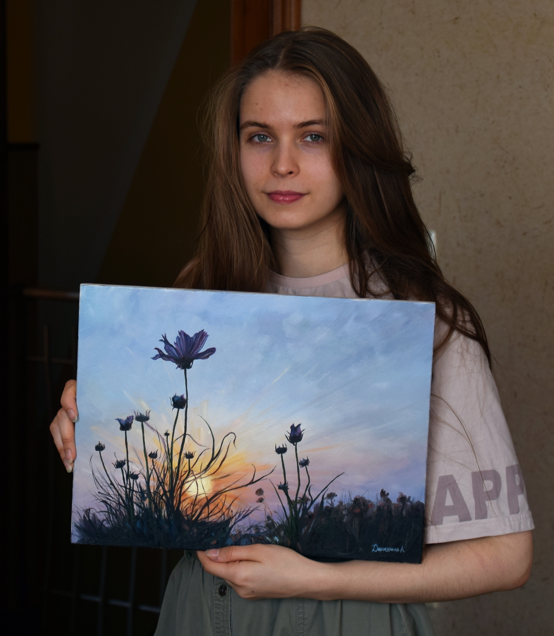 Flowers at sunset - My, Painting, Wildflowers, Sunset, Oil painting