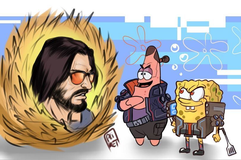 Wake up samurai. We need to burn down Bikini Bottom - SpongeBob, Crossover, Keanu Reeves, Games, Cyberpunk 2077, Johnny Silverhand