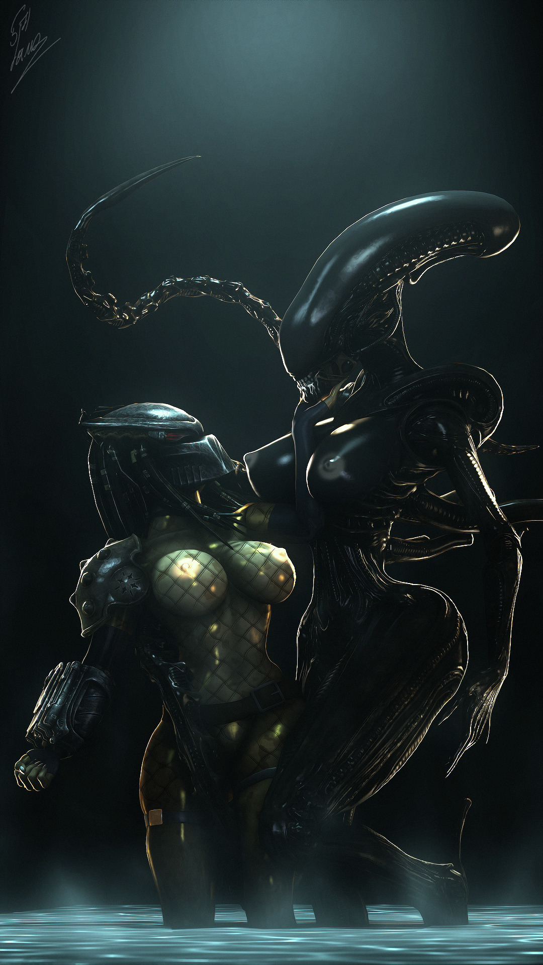 Alien vs. Predator - NSFW, Boobs, Hand-drawn erotica, Art, Erotic, Alien vs. Predator, Stranger, Monster girl, Longpost, Predator (film)