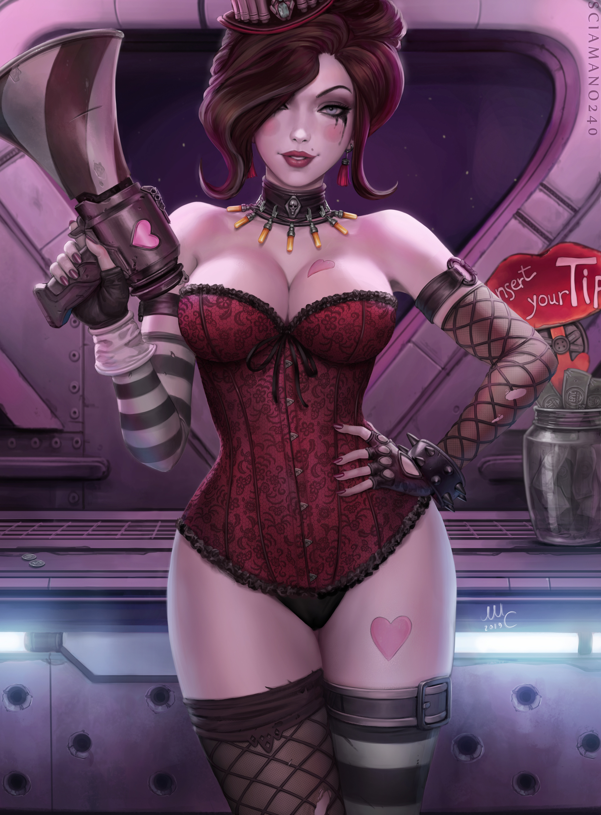 Mad Moxxi - NSFW, Art, Drawing, Borderlands, Mad Moxxi, Girls, Erotic, Hand-drawn erotica, Game art, Corset, Underwear, Stockings, Boobs, Topless, Naked, Pubes, Sciamano240, Longpost