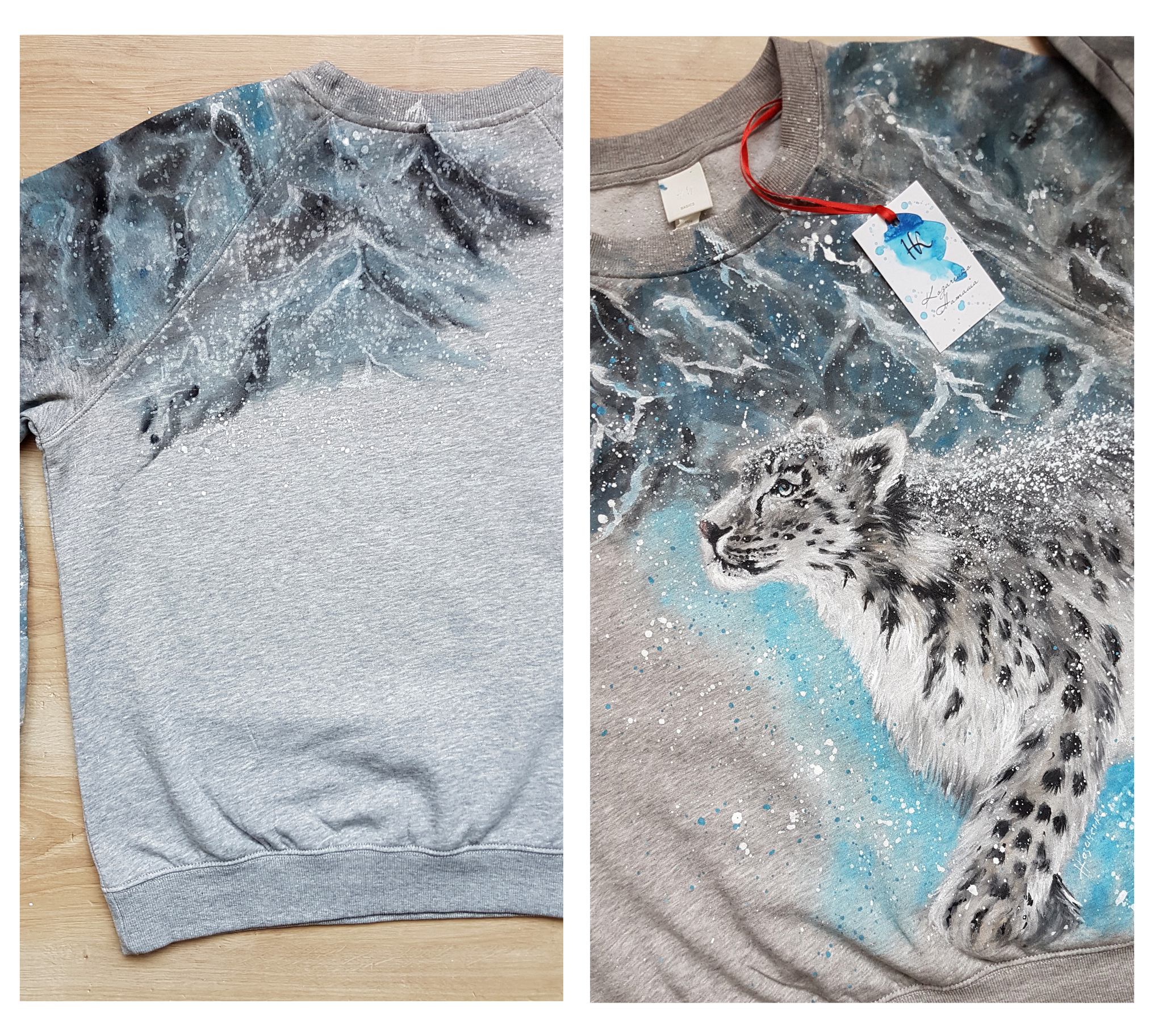 Hand painted snow leopard - My, Art, Drawing, Painting on fabric, Snow Leopard, Painting, Cloth, With your own hands, Longpost, Video, Needlework without process