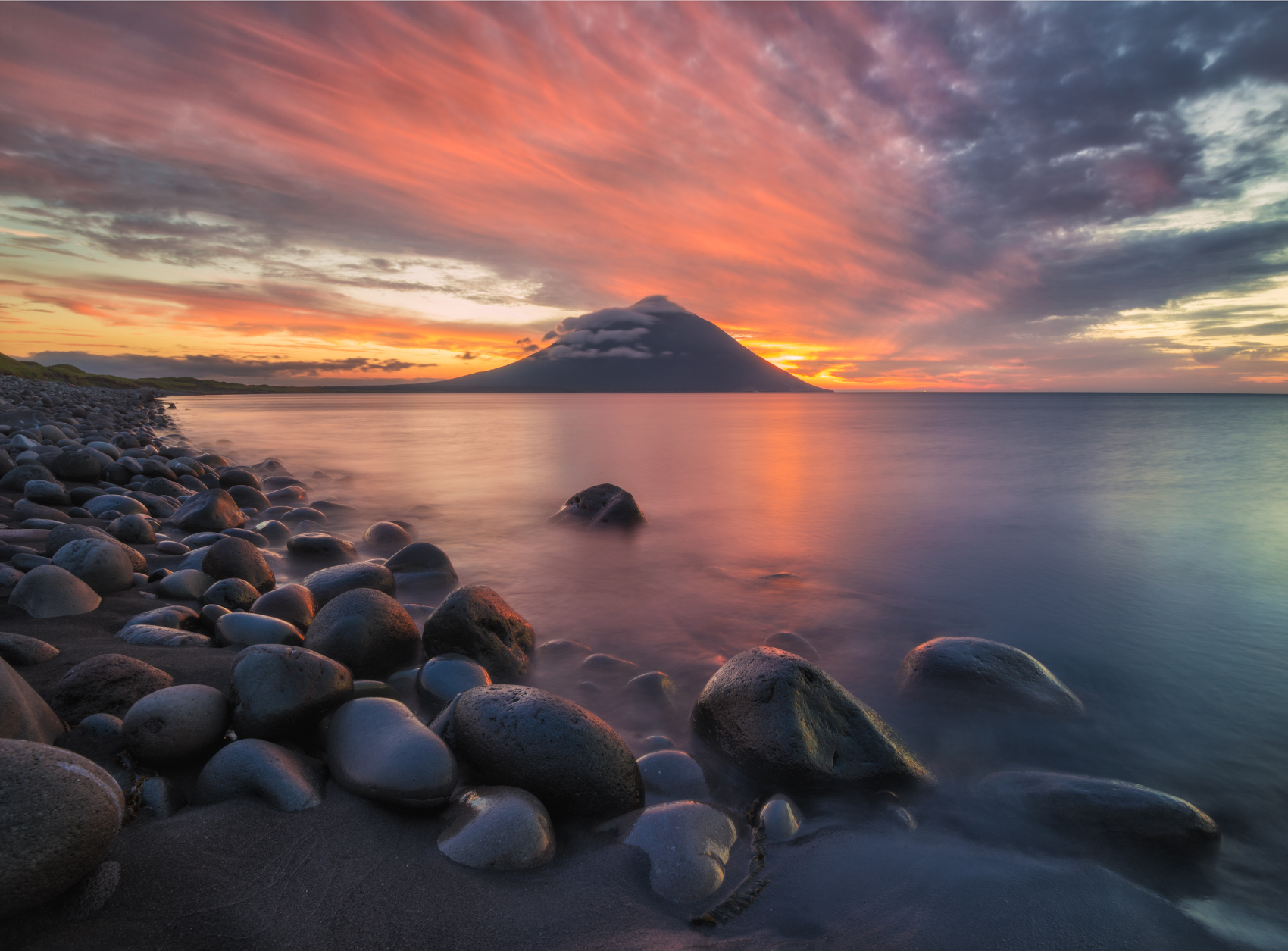 Top sunsets: Sakhalin and Kuril Islands - Russia, Sunset, The photo, Sakhalin, Kurile Islands, Longpost, Volcano Atsonupuri, Krenitsyn volcano, Baranskoye Volcano