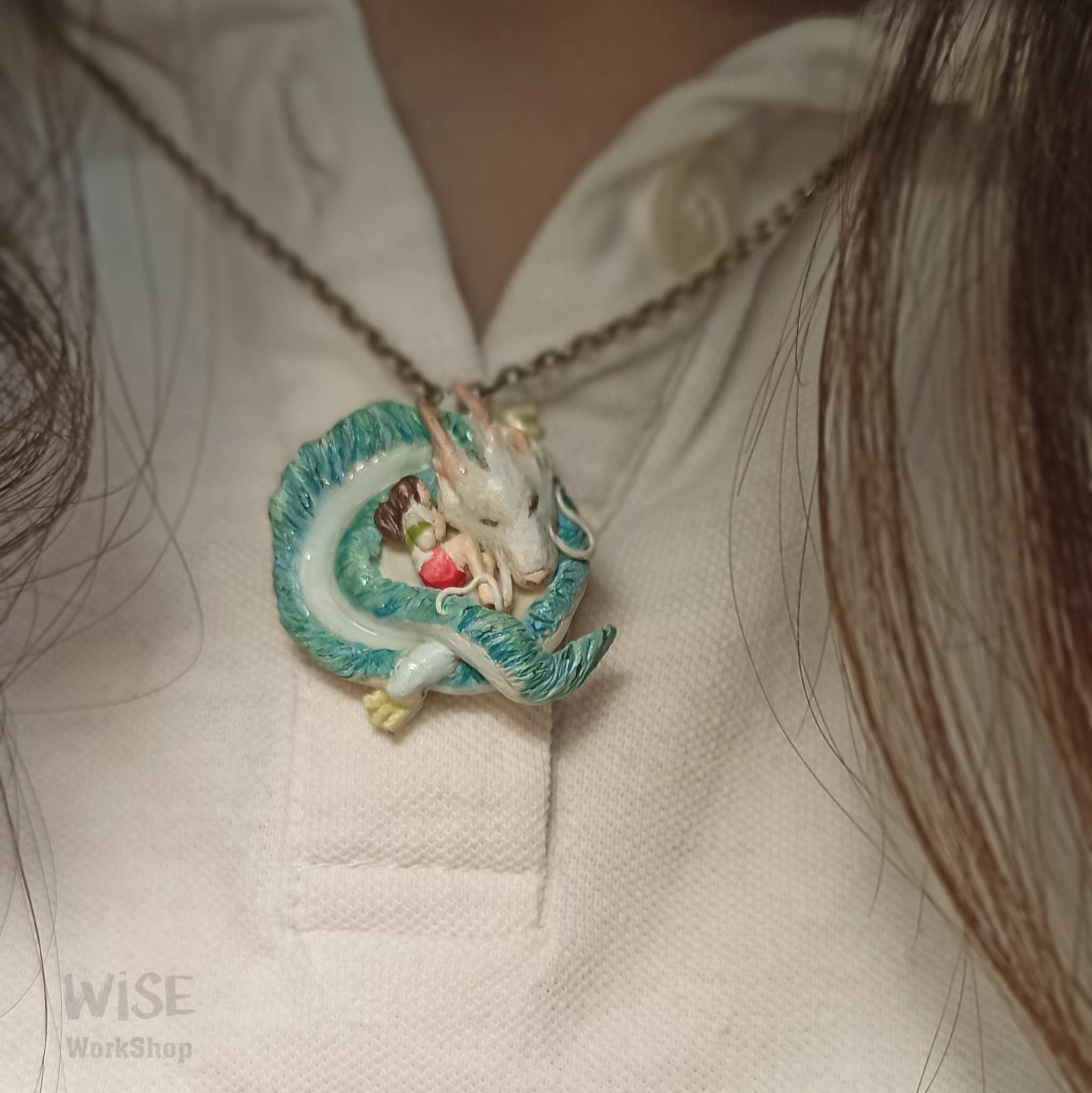 Handmade Haku and Chihiro pendant - My, Polymer clay, Лепка, Pendant, Spirited Away, Haku, Chihiro, Anime, Needlework without process