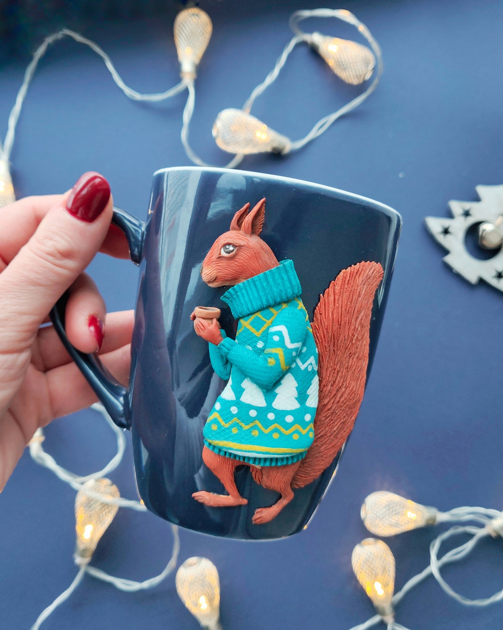 Keep warm! - My, Winter, Needlework without process, Polymer clay, With your own hands, Longpost, Кружки, Mug with decor