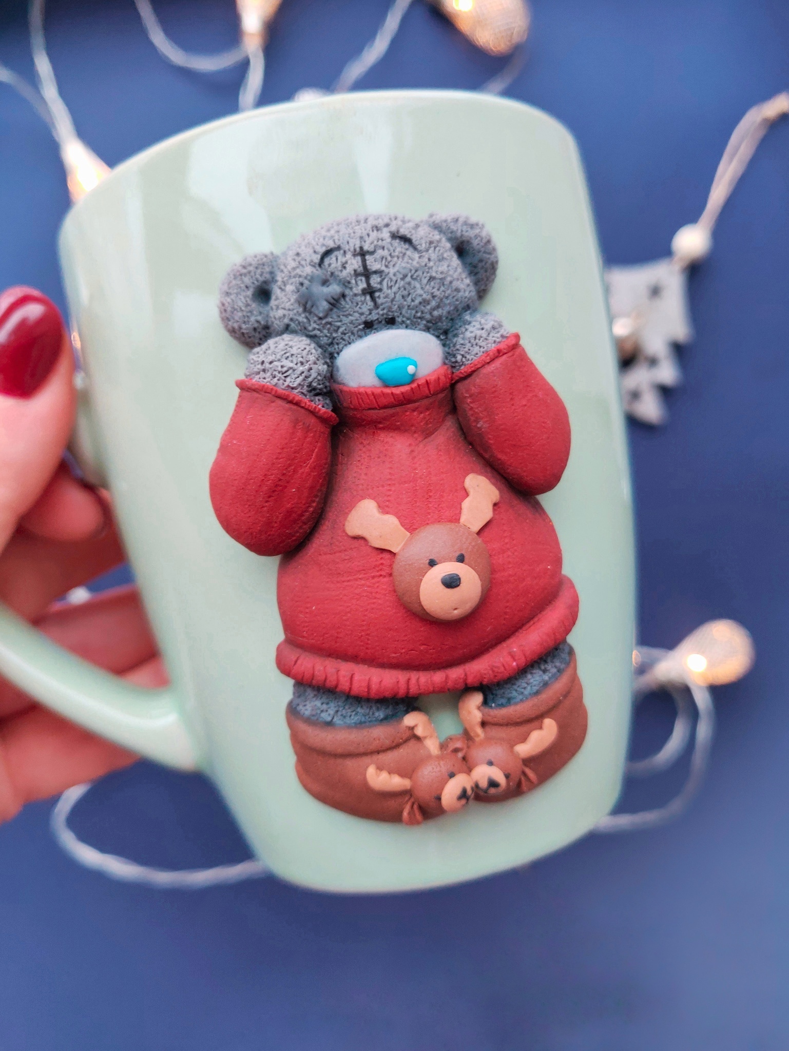 Keep warm! - My, Winter, Needlework without process, Polymer clay, With your own hands, Longpost, Кружки, Mug with decor