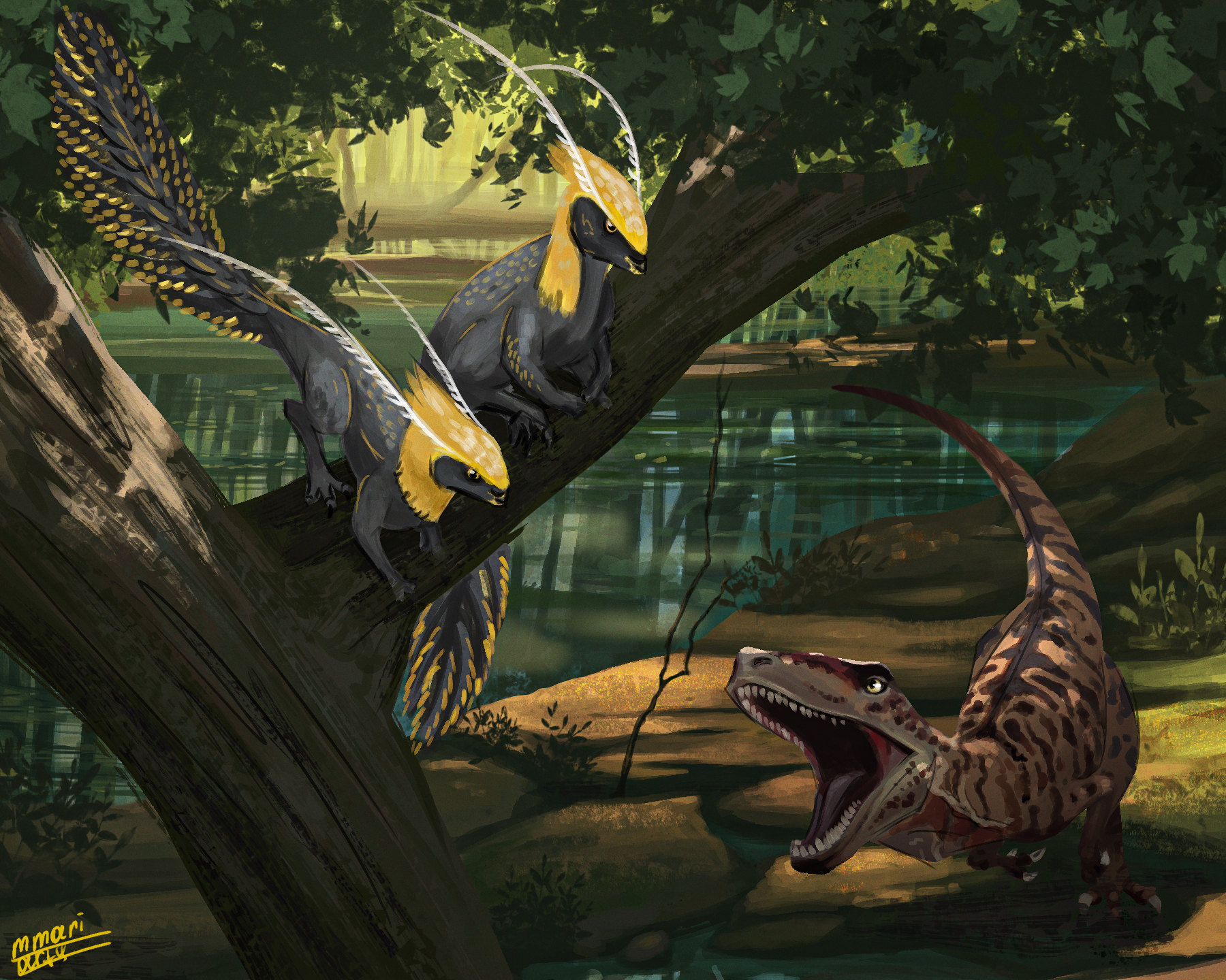 Hypsilophodon and raptor - My, Art, Illustrations, Digital drawing