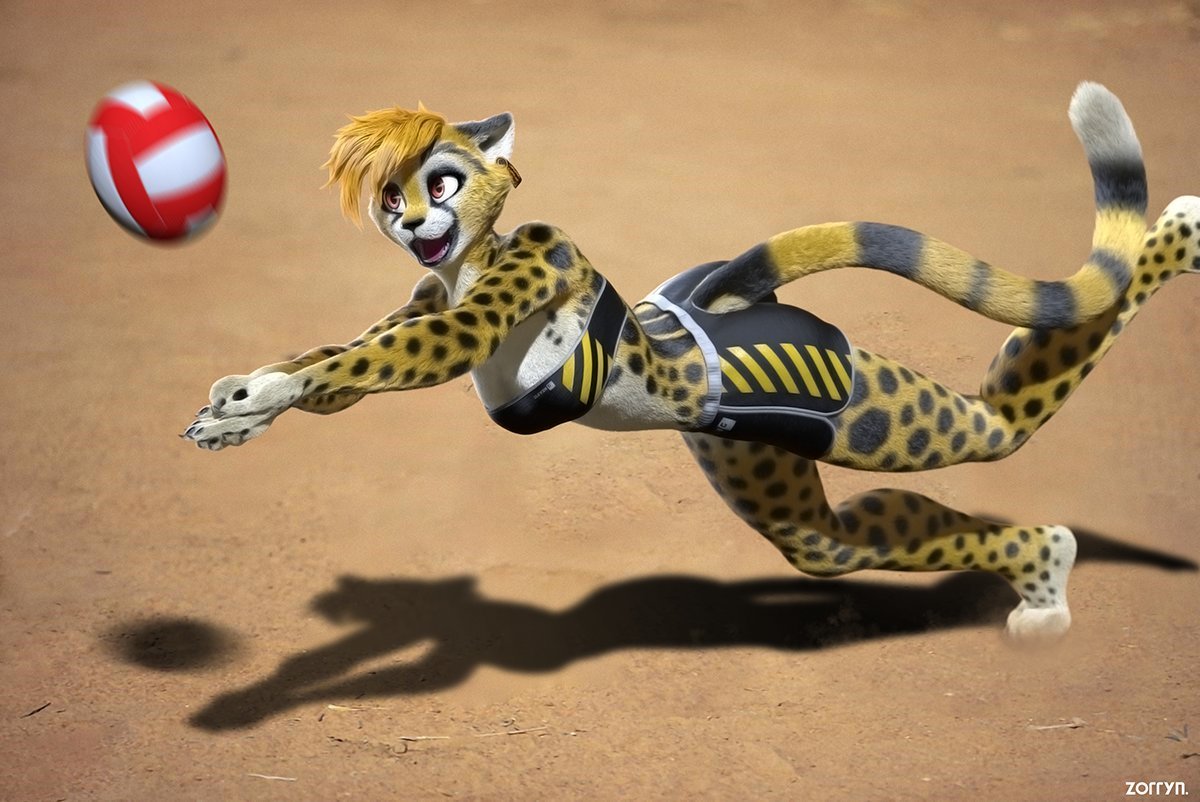 Volleyball - Furry, Anthro, Art, Furry cheetah, Zorryn, 3D