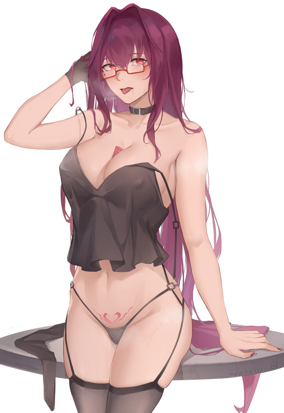 Scathach - NSFW, Аниме, Anime Art, Fate, Fate Grand Order, Scathach, Грудь, Панцу, Чулки, Очки, Длиннопост