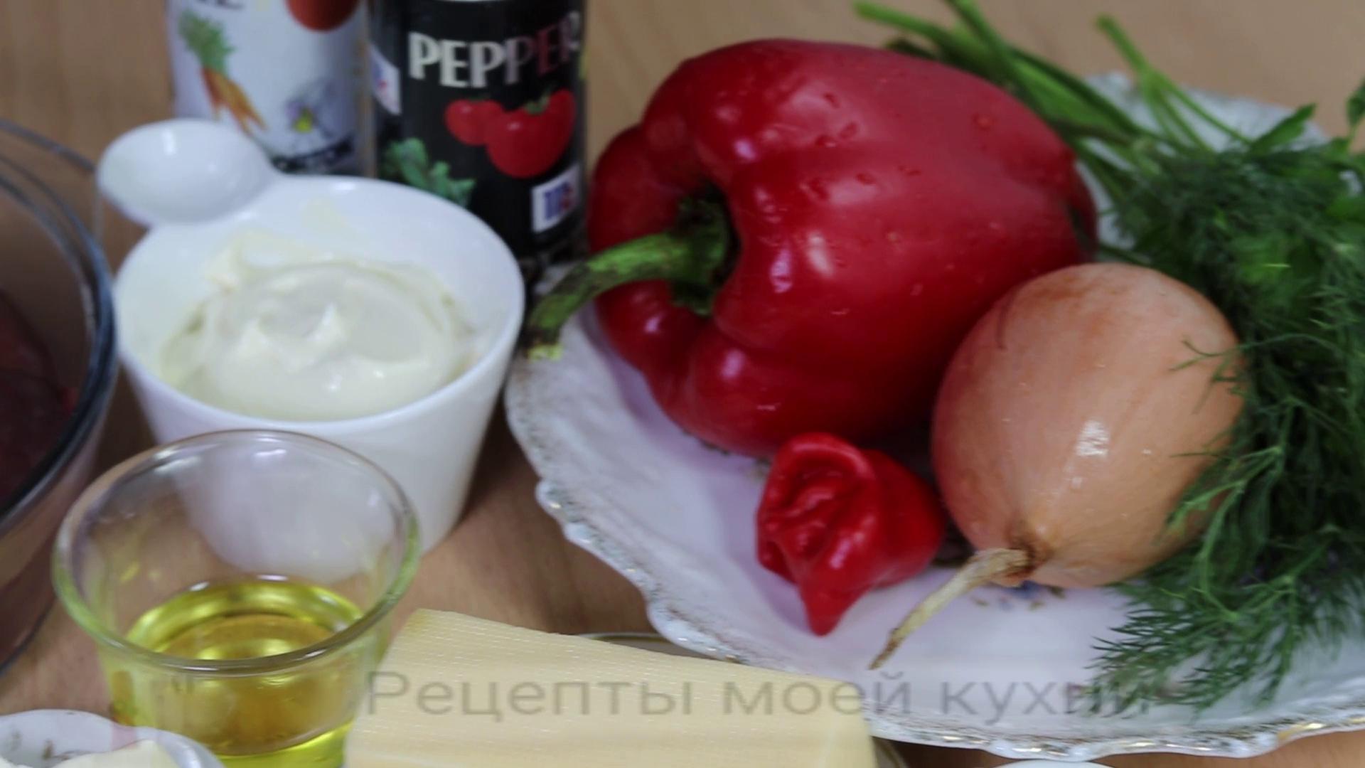 CHICKEN LIVER SALAD with CHEESE and sweet PEPPER - My, Salad, Simple, Video, Longpost, Recipe, Video recipe, Cooking