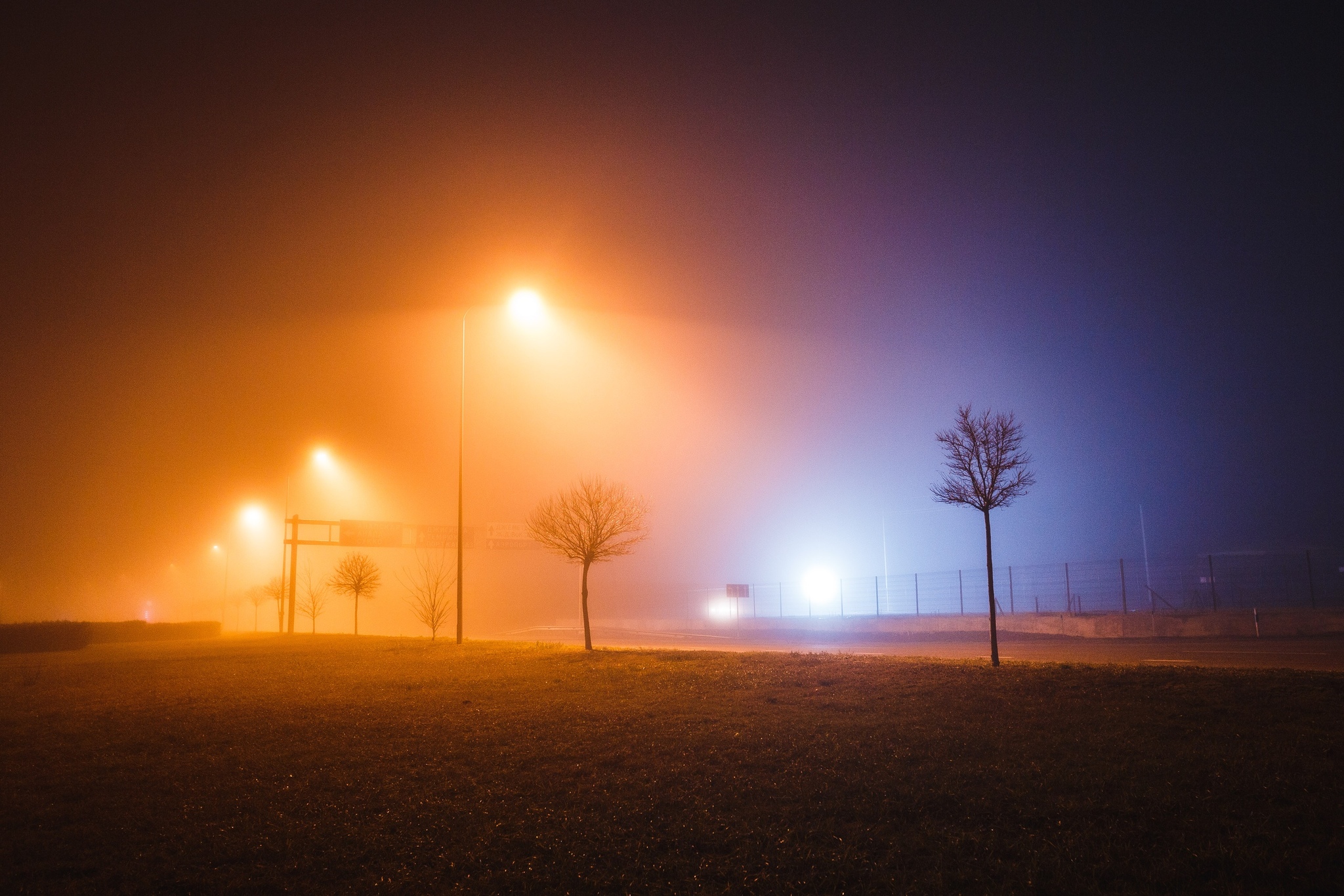 Foggy night - My, Night, Fog, Road, Illuminations, The photo