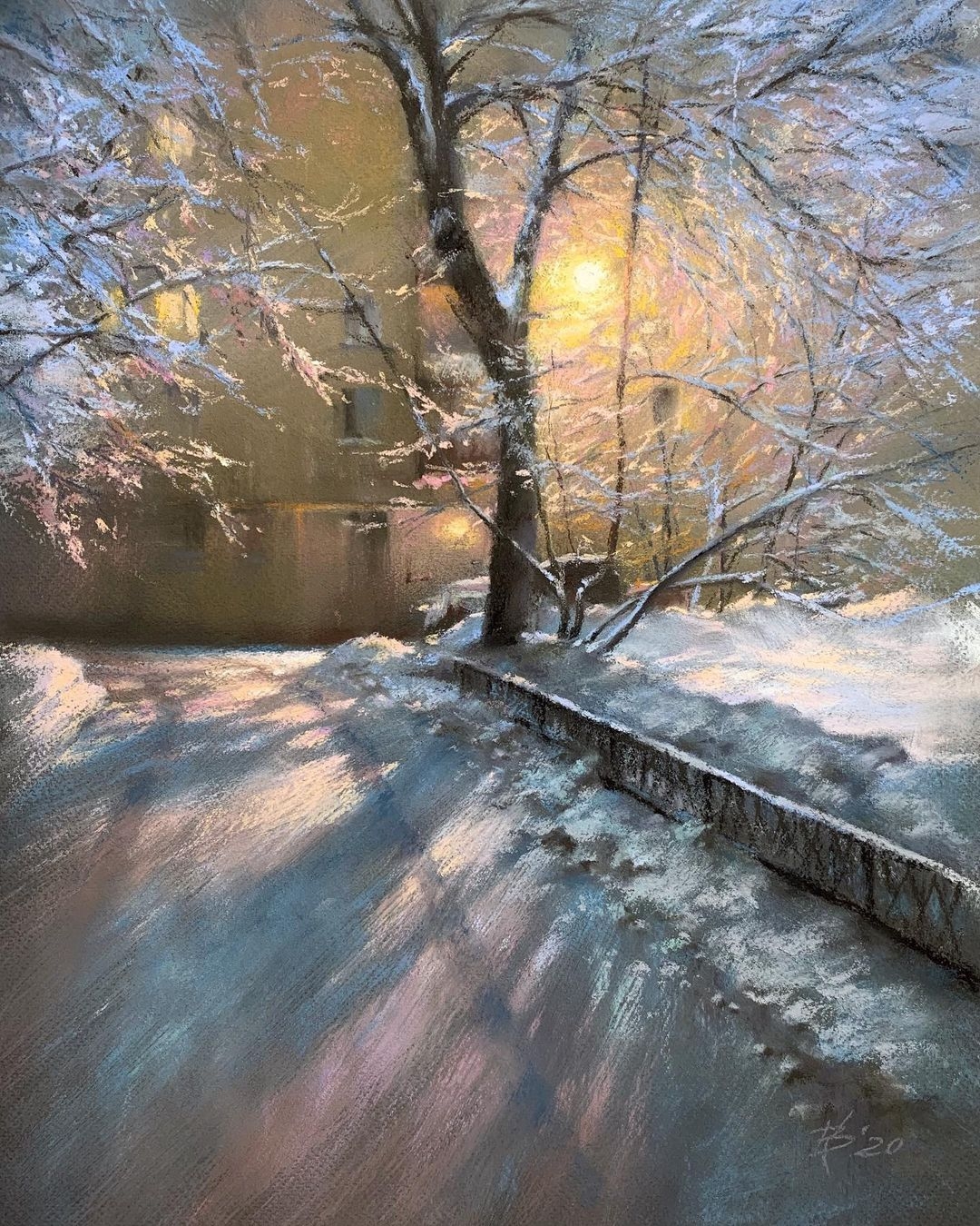 Winter - Art, Drawing, Landscape, Pastel, Winter