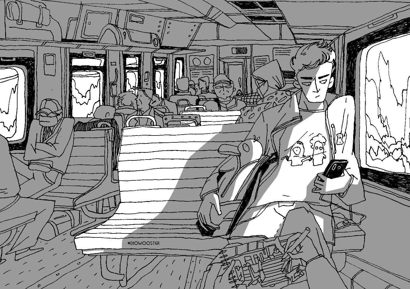 Summer trains - My, Diowooster, Train, Sunset, Summer, The sun, Travels, Drawing, Sketch, Longpost