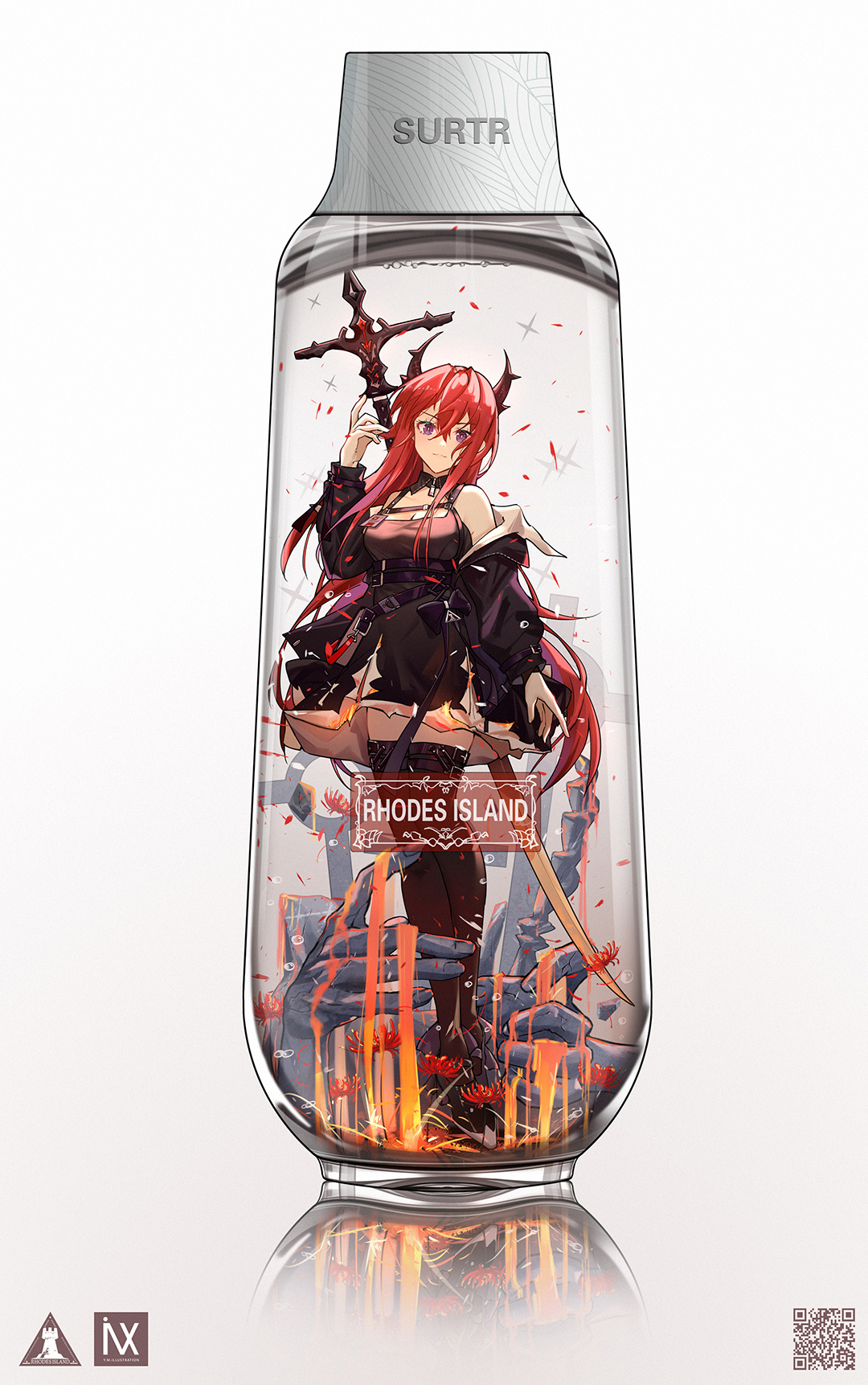 Girls in bottles - Anime, Anime art, Arknights, Mobile games, Games, Eyjafjalla, Schwarz, Astesia, Suzuran, Surtr, Mudrock, Animal ears, Longpost, Rosmontis, Bottle