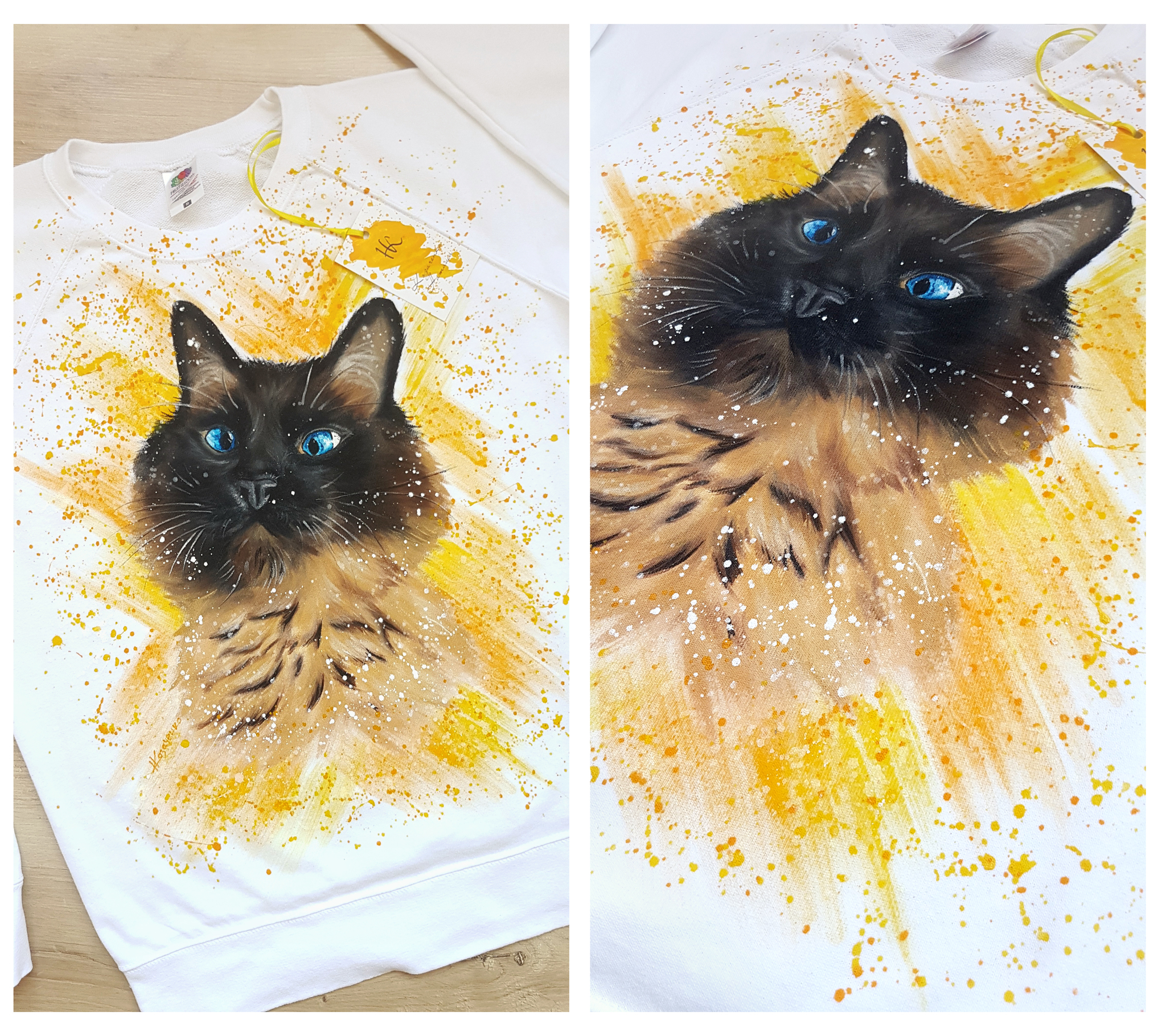 Hand painted _ Cat - My, Handmade, Painting on fabric, Art, Drawing, cat, Longpost, Cloth, Needlework without process, With your own hands, Video