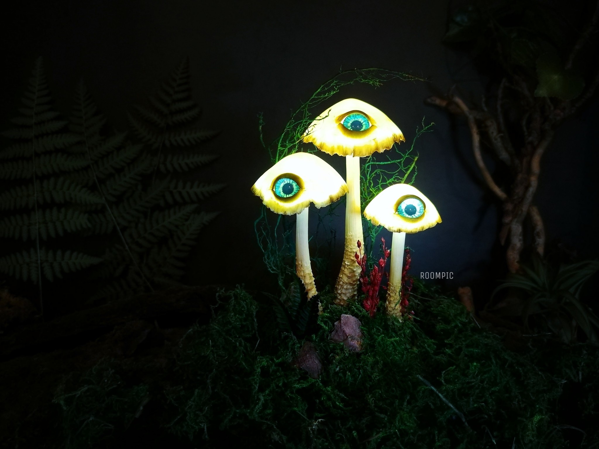 Night light with mushrooms - Observers - My, Needlework with process, Mushrooms, Night light, Glowing eyes, Video, Longpost