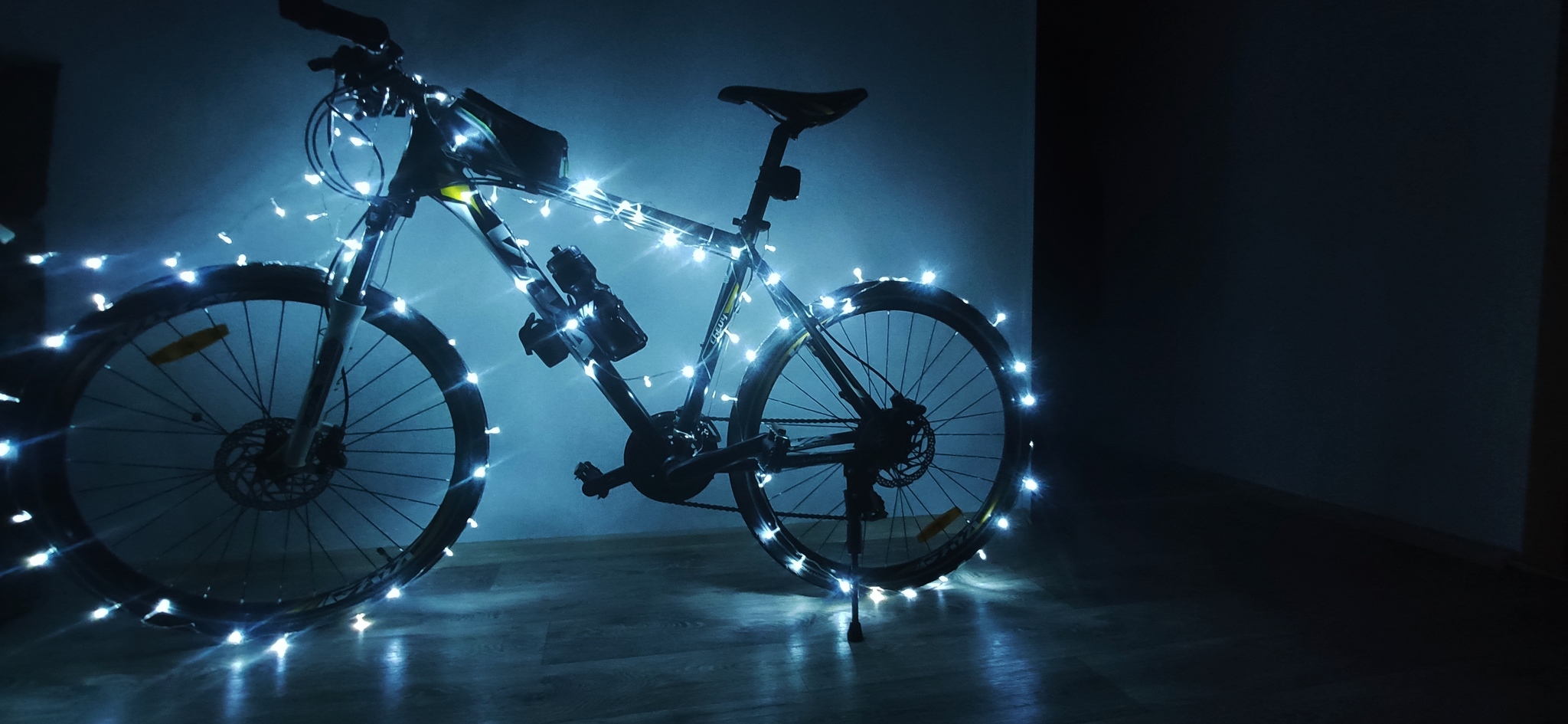 Instead of a Christmas tree - New Year, Winter, Good mood, A bike, Garland