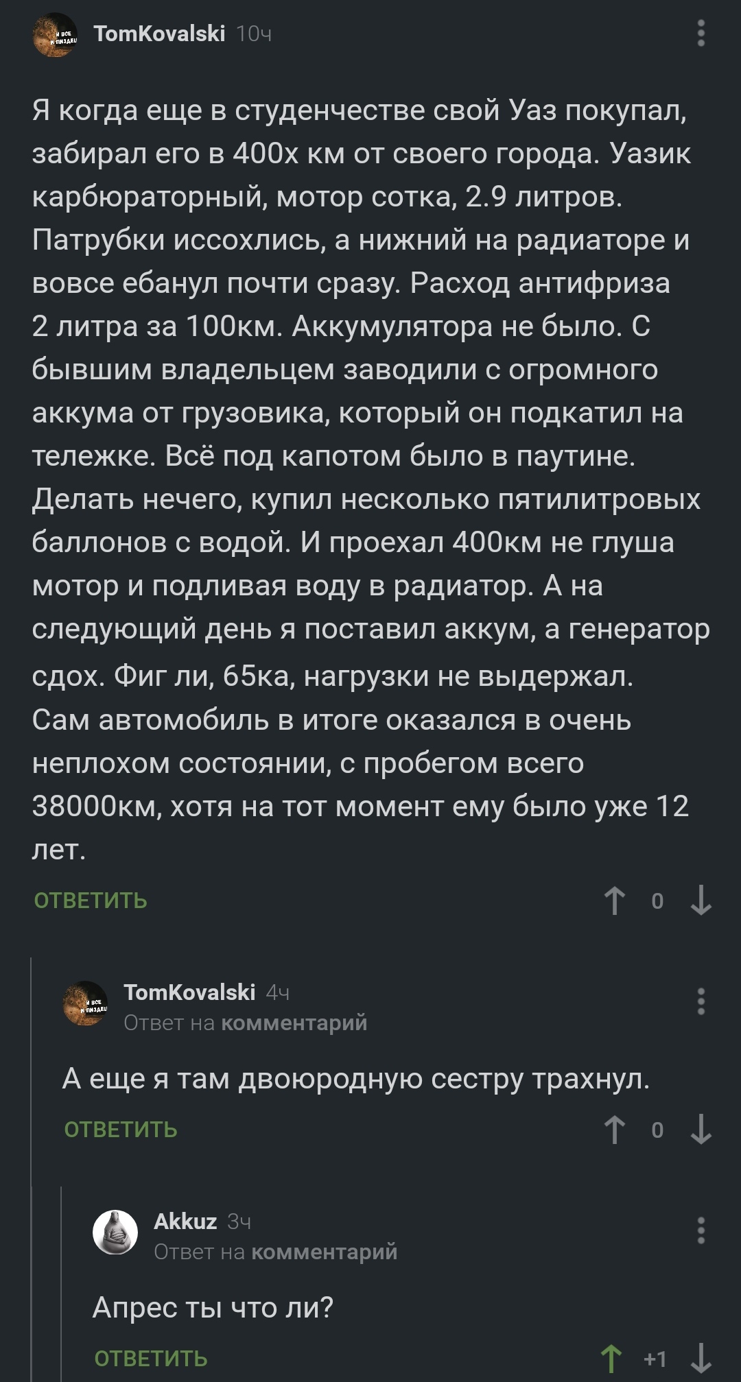 История одного автомобиля - Скриншот, Комментарии на Пикабу, Секс, Инцест