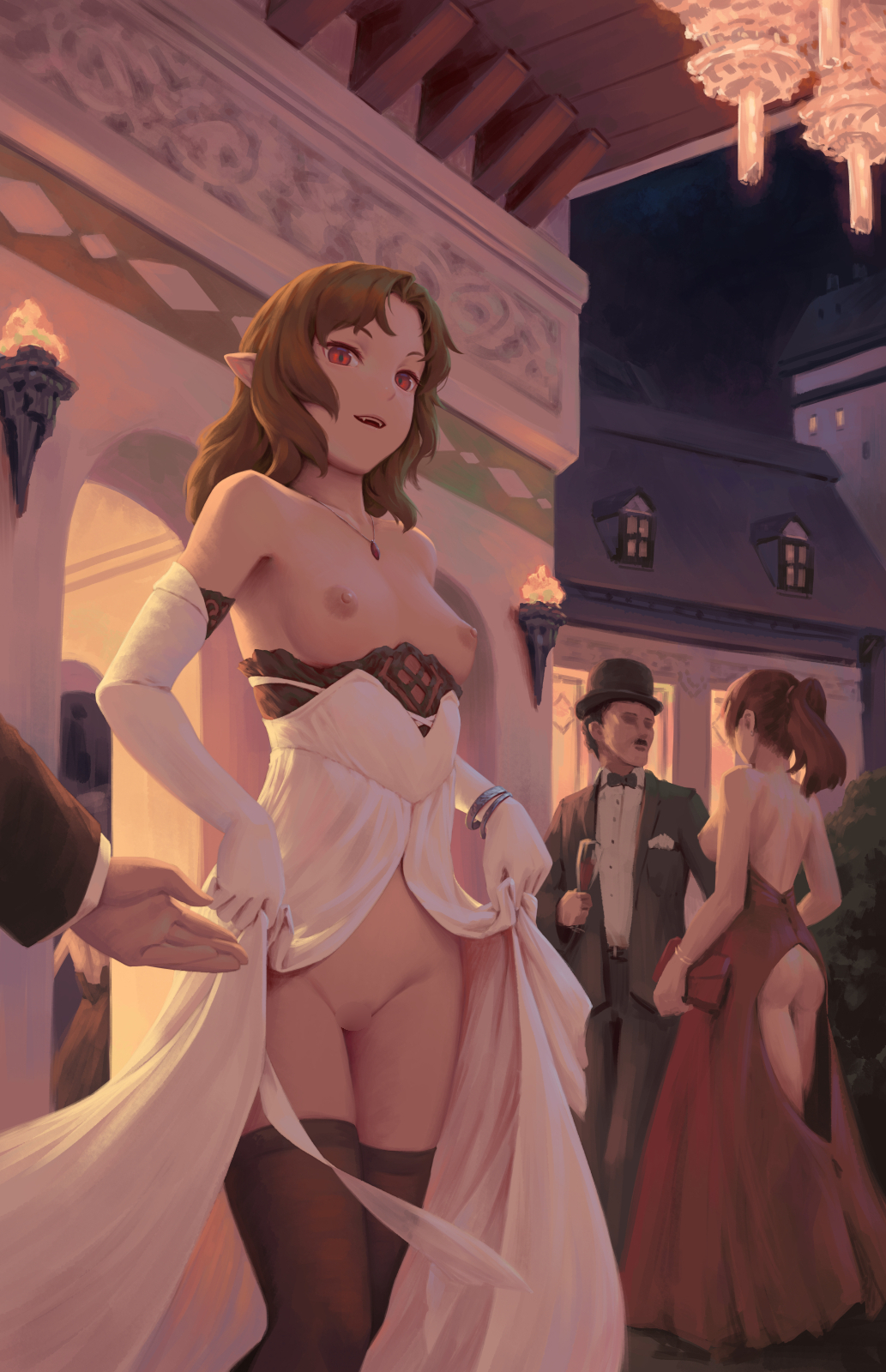 Before the ball - NSFW, Art, Drawing, Girls, Erotic, Hand-drawn erotica, Boobs, Booty, Topless, Stockings, Without underwear, Vampires, Evening Dress, Original character, Bigrbear artist