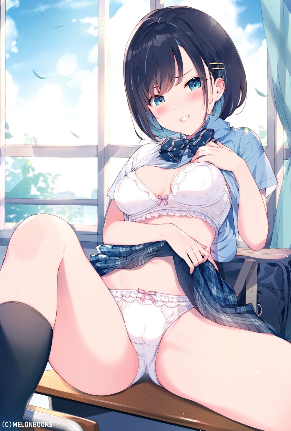 Girl at the window - NSFW, Art, Anime art, Anime original, Melonbooks, Girls, Erotic, Hand-drawn erotica, Boobs, Underwear, Pantsu, Upskirt, Crotch, Original character