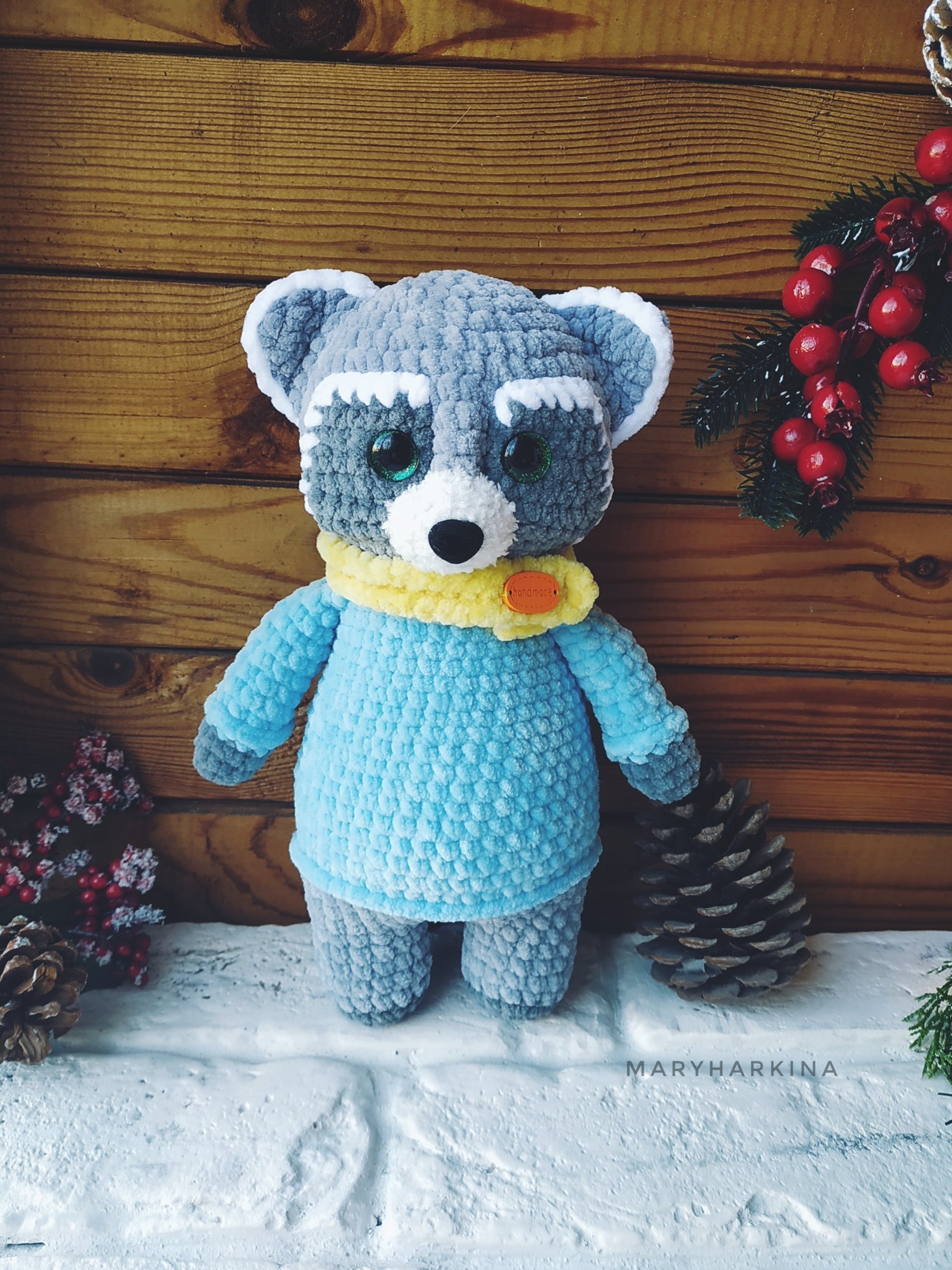 Knitted Raccoon - My, Raccoon, Needlework without process, Knitted toys, Crochet, Video, Longpost