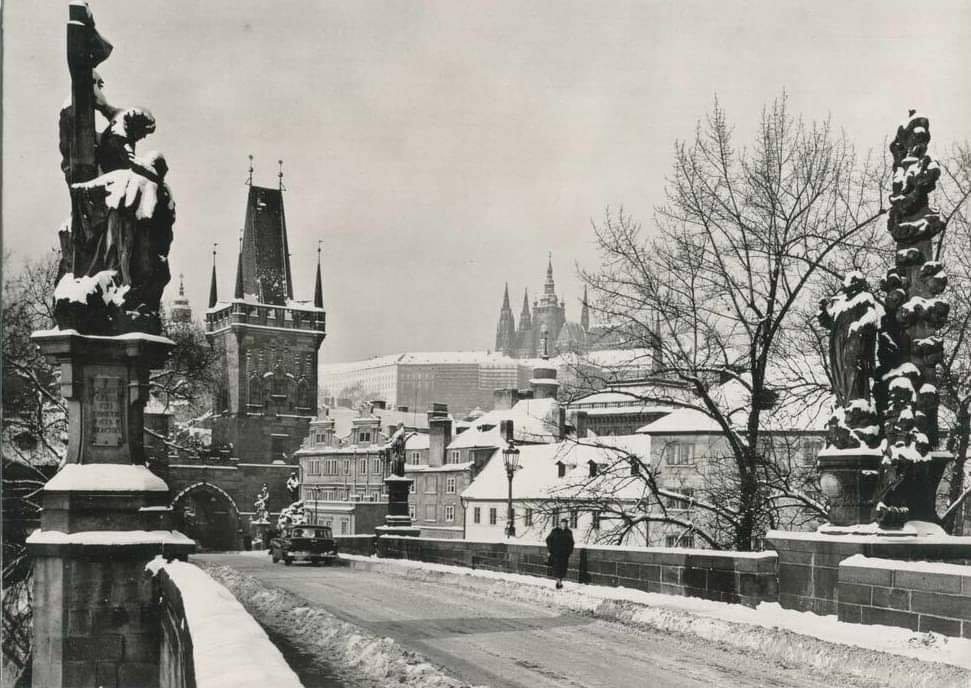 The Charles Bridge. 1960 - Czech, Prague, The Charles Bridge, Winter, The photo, Street photography