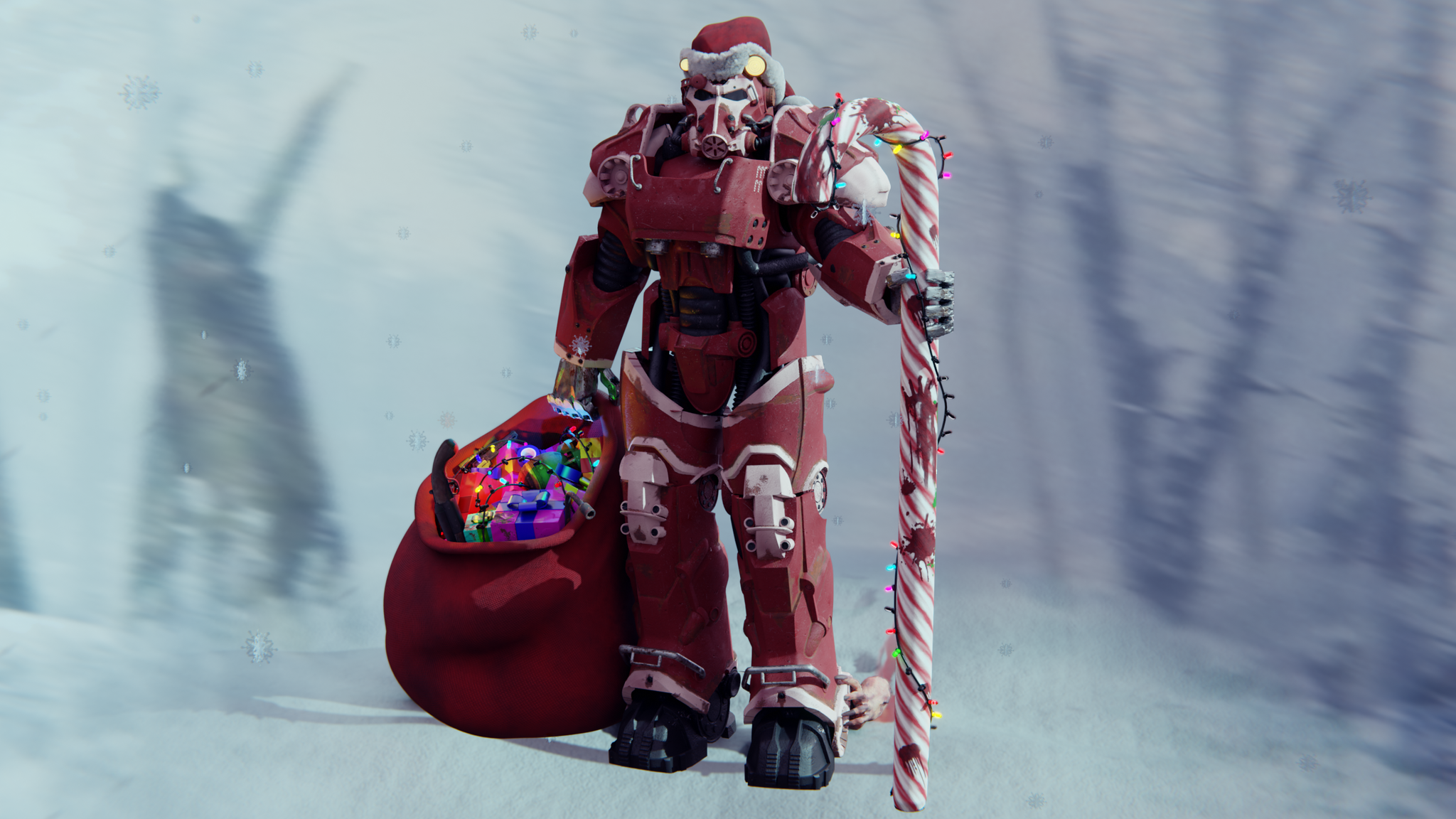 Santa / Father Christmas from the Fallout wasteland - My, Blender, Fallout, Fallout 4, Powerarmor, Santa Claus, Father Frost, Video