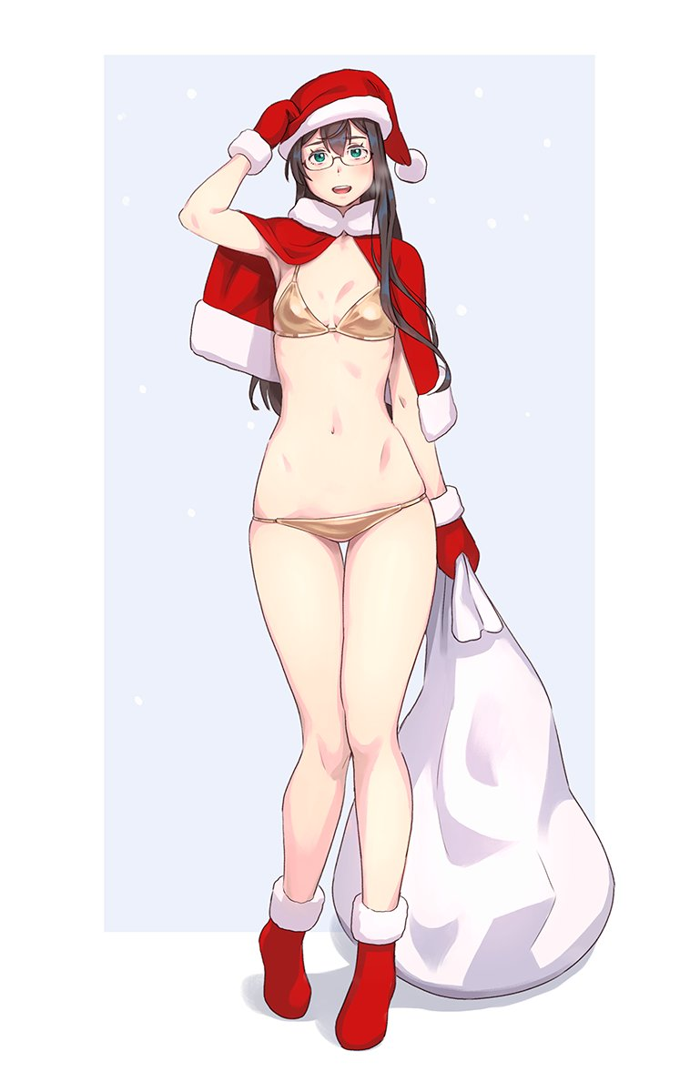 Santa Ooyodo - Kantai collection, Ooyodo, Anime, Anime art, Swimsuit, Bikini, Santa costume, Yuji