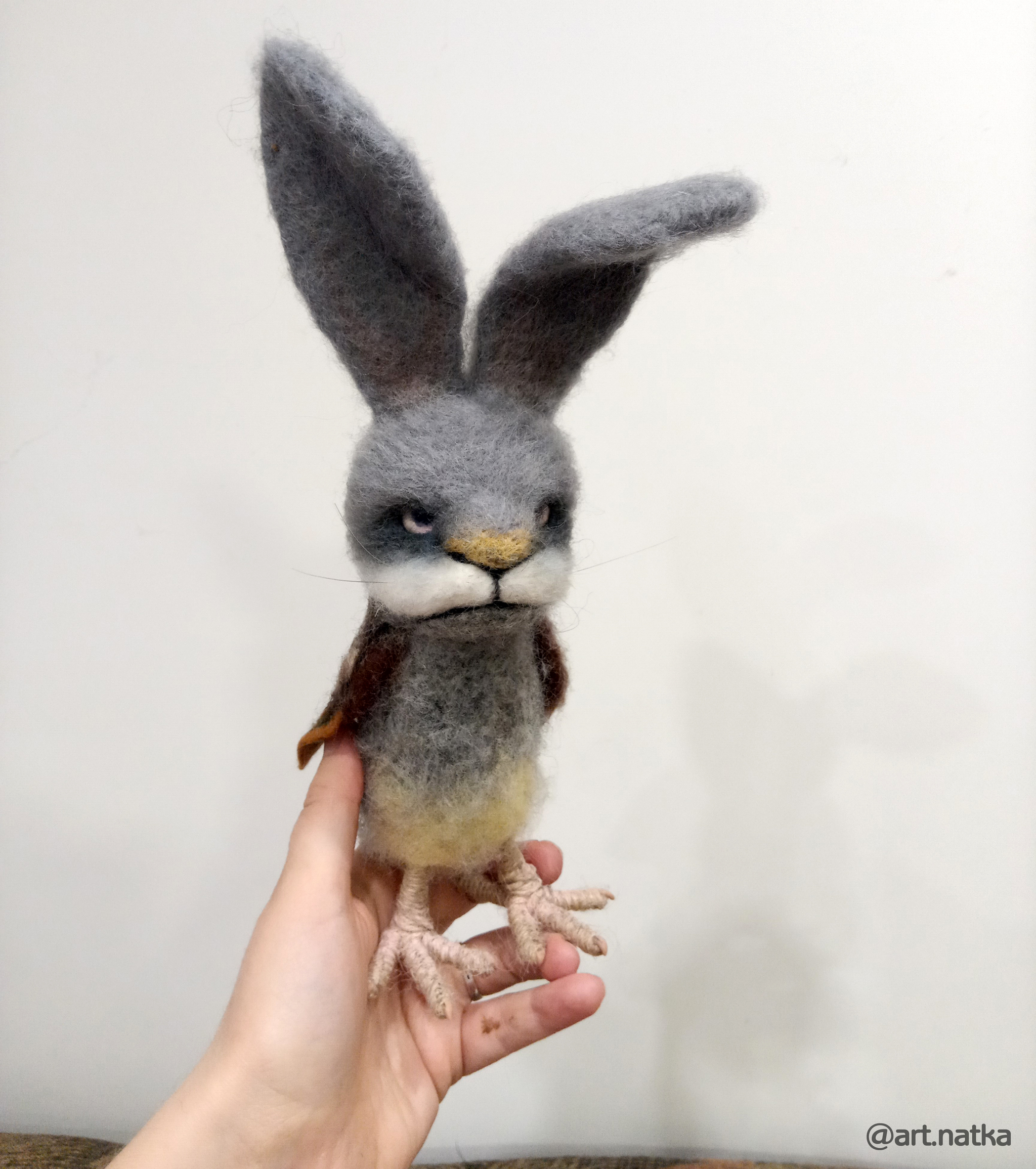 How I did the fuck - My, Hare, Sparrow, Memes, Needlework with process, Longpost, Dry felting, Toys, Mat