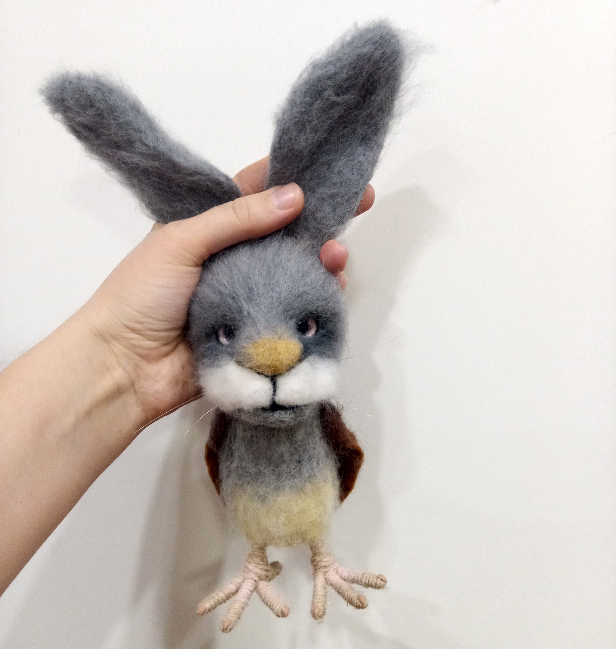 How I did the fuck - My, Hare, Sparrow, Memes, Needlework with process, Longpost, Dry felting, Toys, Mat