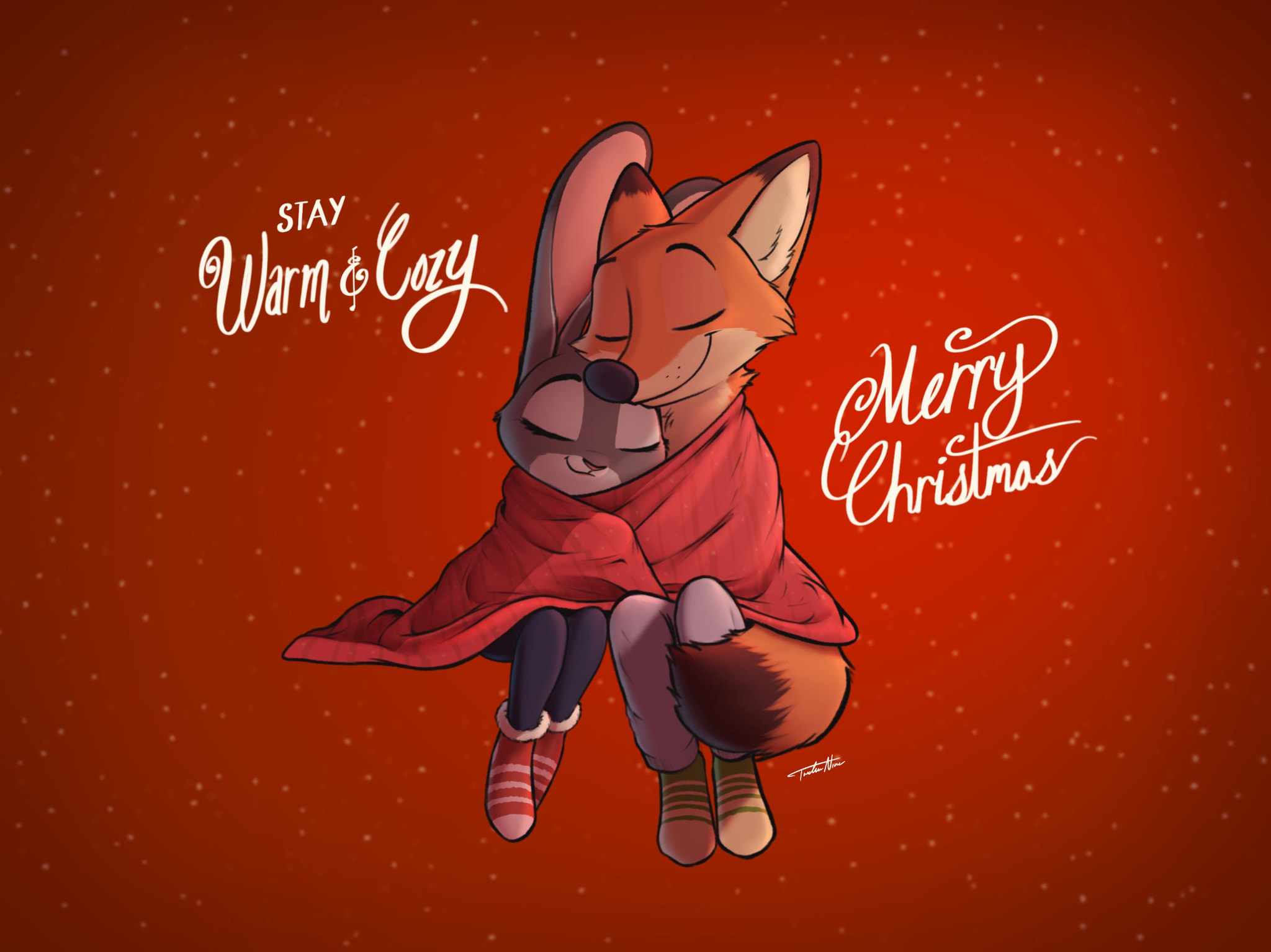 Stay warm and cozy - Zootopia, Nick and Judy, Nick wilde, Judy hopps, Postcard, Milota, Twelvenine, Art