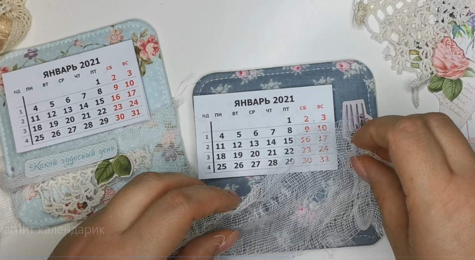 Fridge magnet with calendar - My, Handmade, Scrapbooking, Presents, Needlework with process, Needlework, Magnet, Video, Longpost