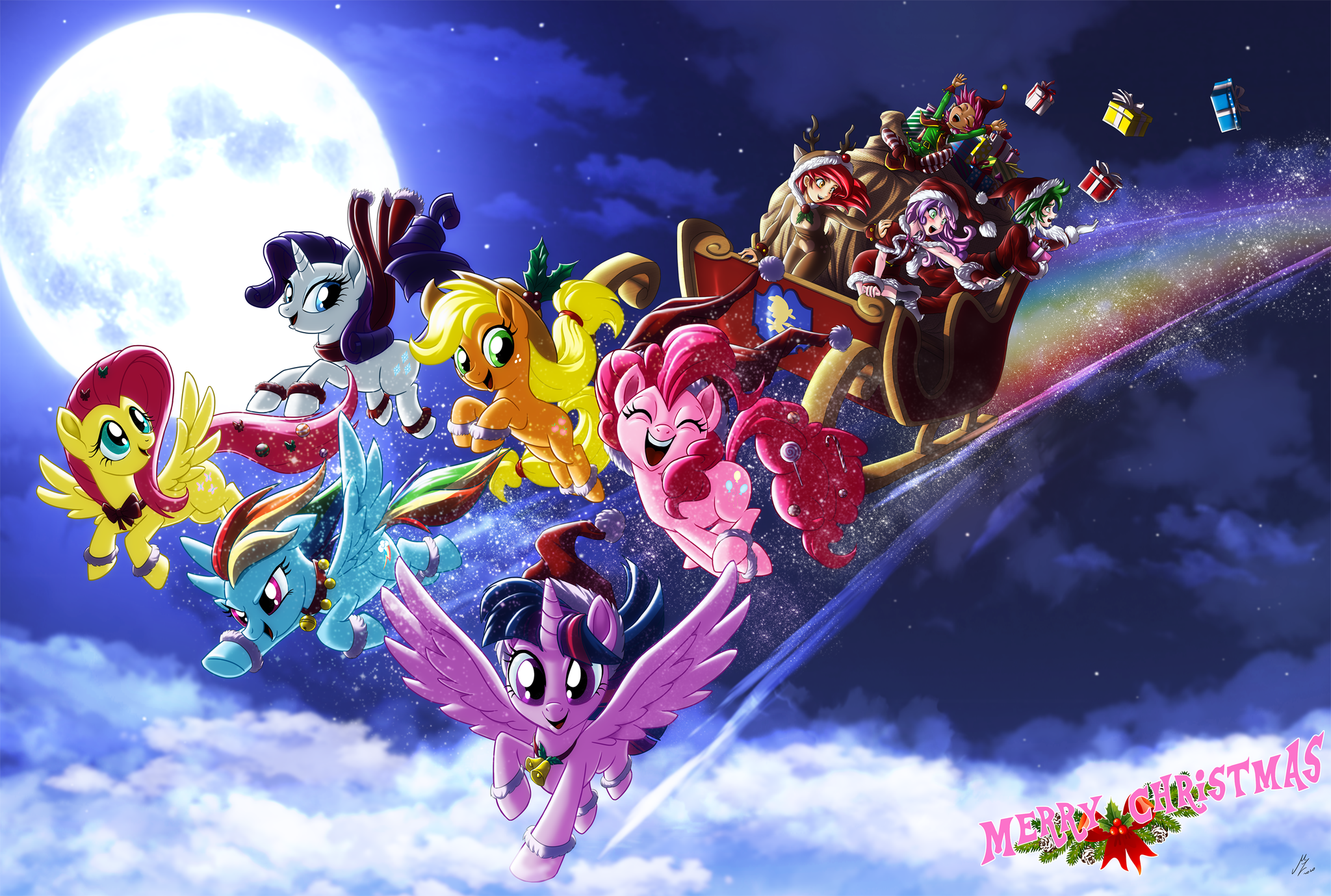 The little ones are jumping across the sky... - My little pony, PonyArt, Humanization, Mane 6, Cutie mark crusaders, Spike, Mauroz