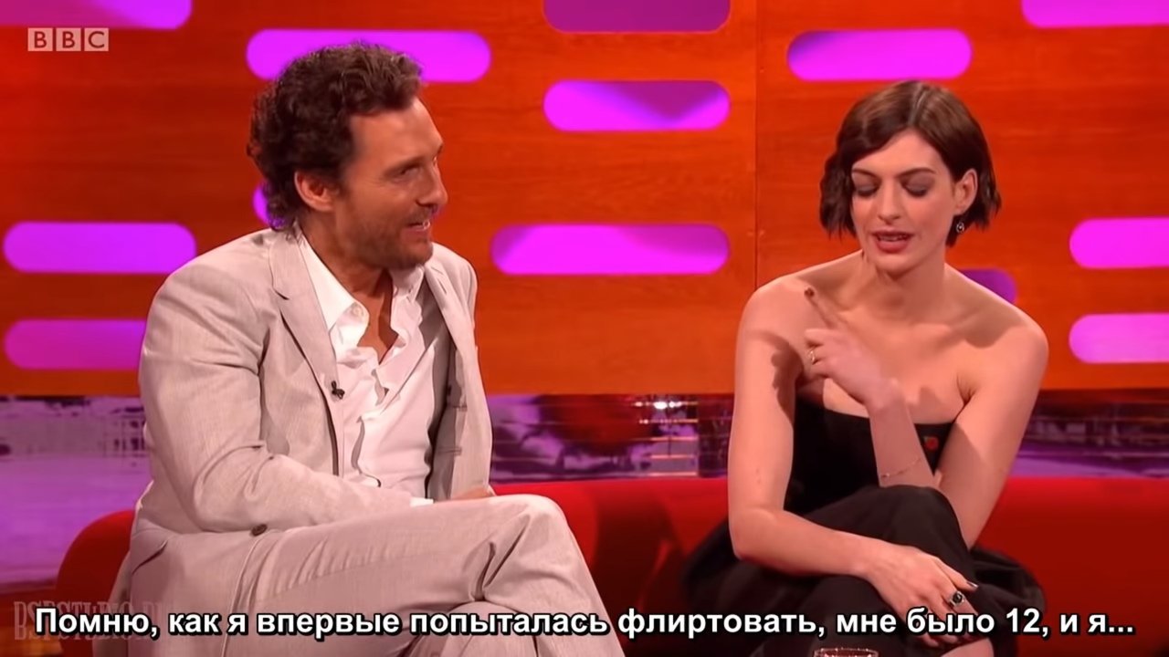 Anne Hathaway knows how to flirt - Ann Hataway, Actors and actresses, Celebrities, Storyboard, The Graham Norton Show, Matthew McConaughey, Flirting, Mat, Humor, Longpost