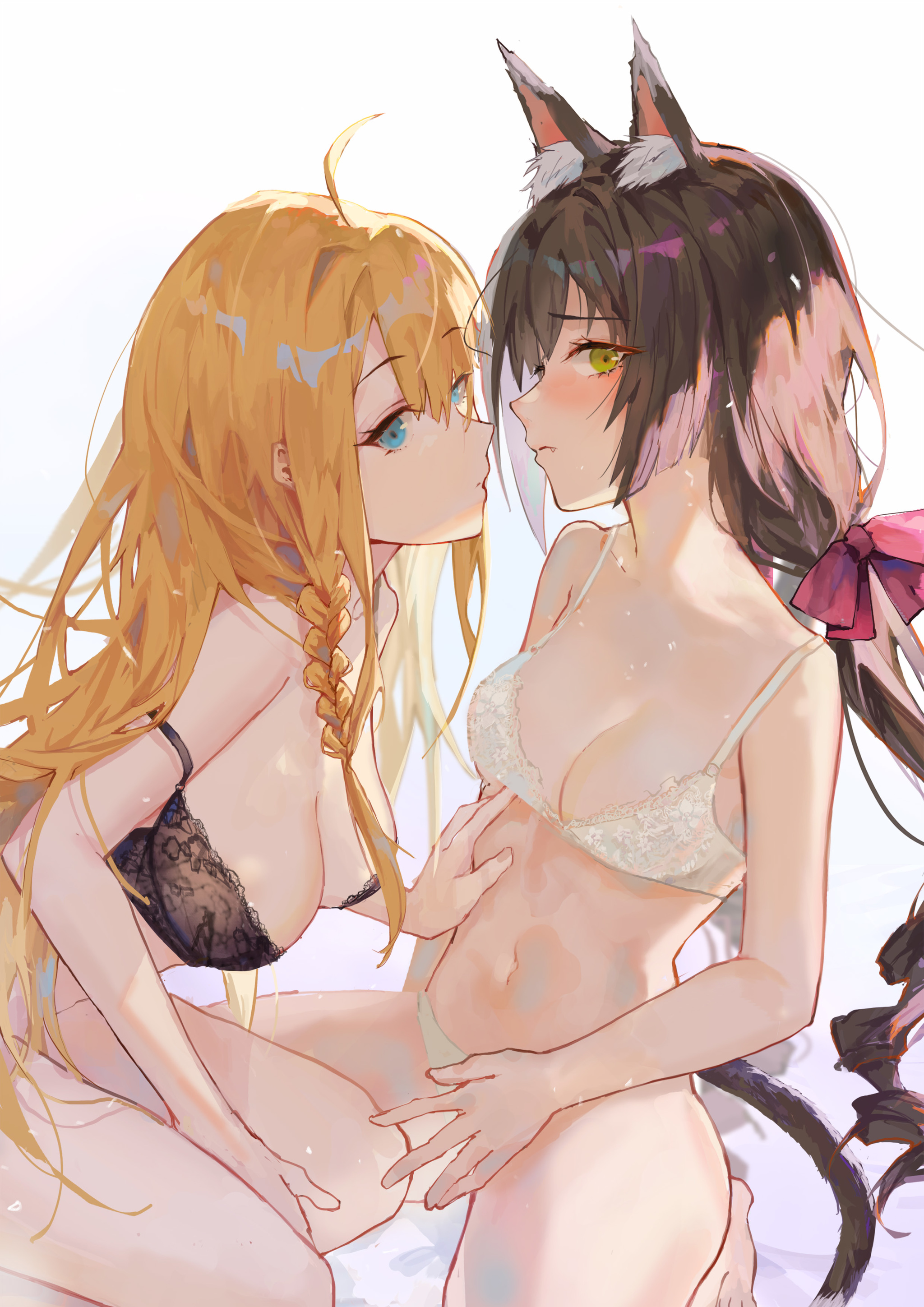 Kyaru & Pecorine - NSFW, Anime, Anime art, Erotic, Hand-drawn erotica, Girls, Underwear, Animal ears, Princess Connect! Re: Dive, Kiruya Momochi, Pecorine