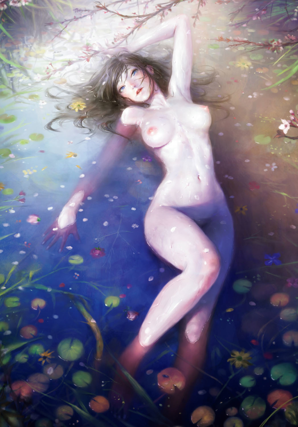 Bather - NSFW, Art, Anime art, Anime original, Girls, Erotic, Hand-drawn erotica, Boobs, Naked, Bathing, View from above, Original character, Nababa