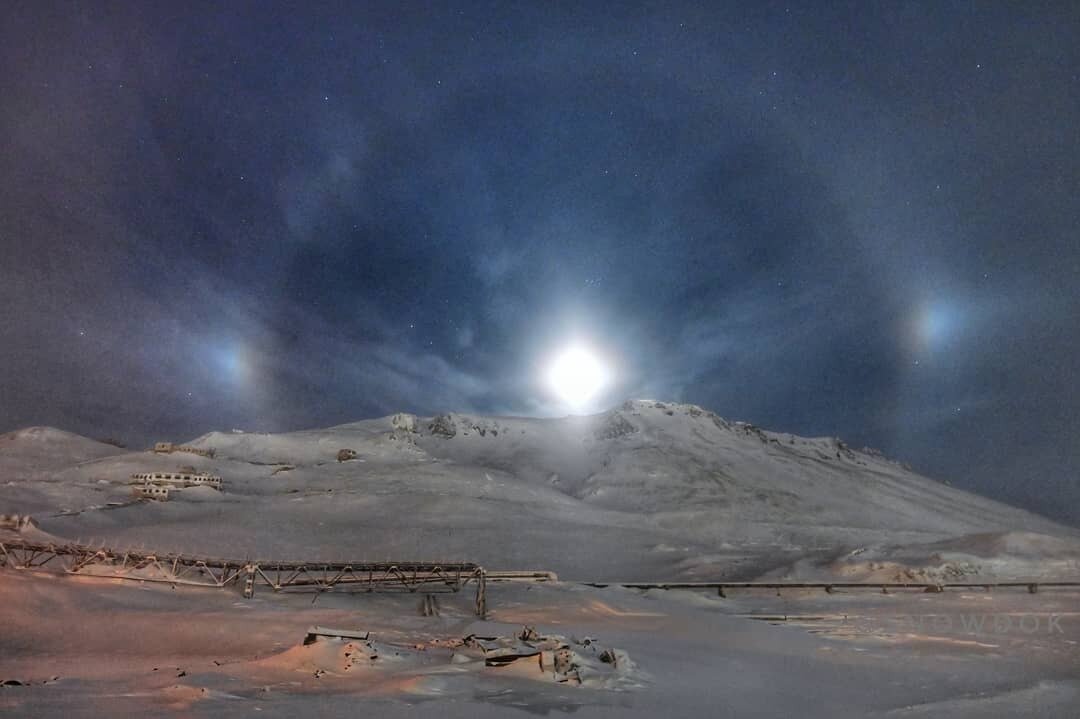 Лунное гало в Норильске - Норильск, Фотография, Луна, Зима, Гало