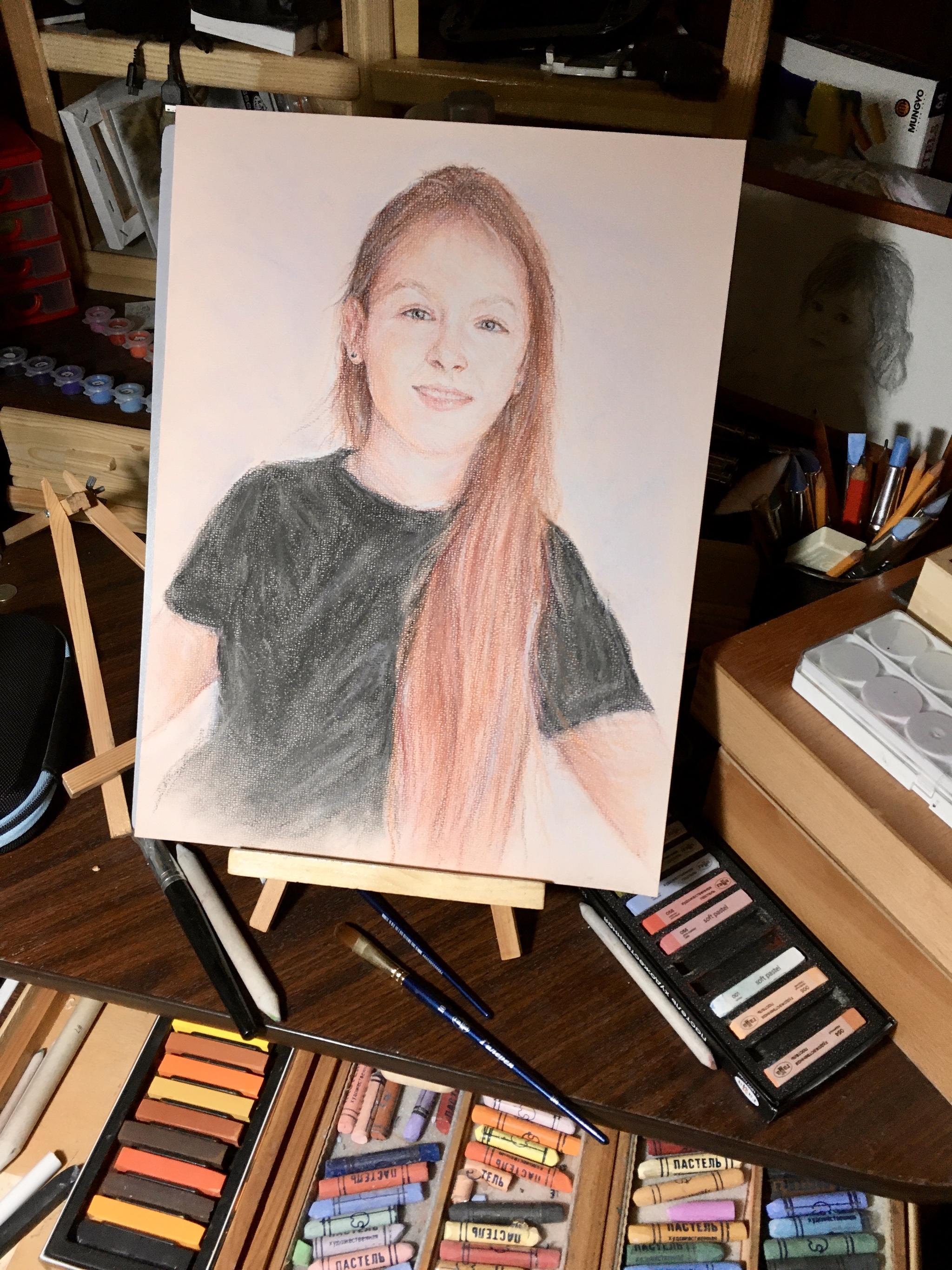 Dry pastel technique - My, Pastel, Crayons, Paper, Portrait, Portrait by photo, New Year, Female, Girl, Longpost, Women
