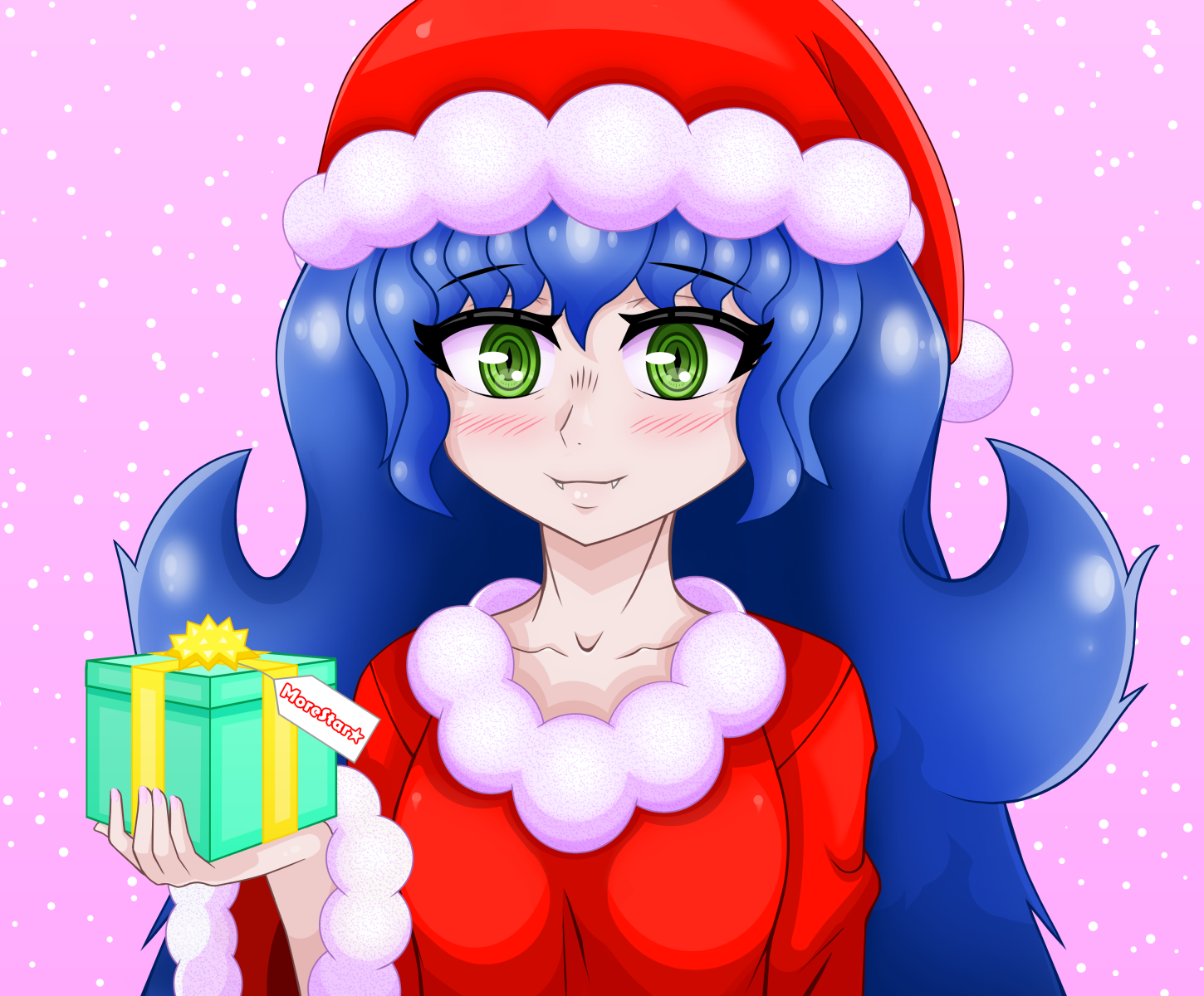 Loki wishes everyone a Happy New Year!!! - My, Anime, New Year, 2021, Christmas, Art, Anime art, Original character, Longpost, Santa costume